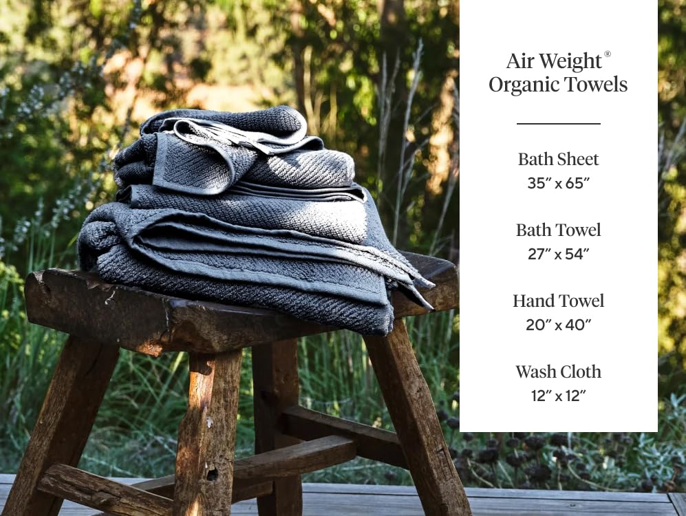 Coyuchi Air Weight Organic Cotton Towels Set of 6 - Ultra Soft Bath Towels for Spa, Gym & Beach - Shadow Color | Eco-Friendly Luxury Bath Linens