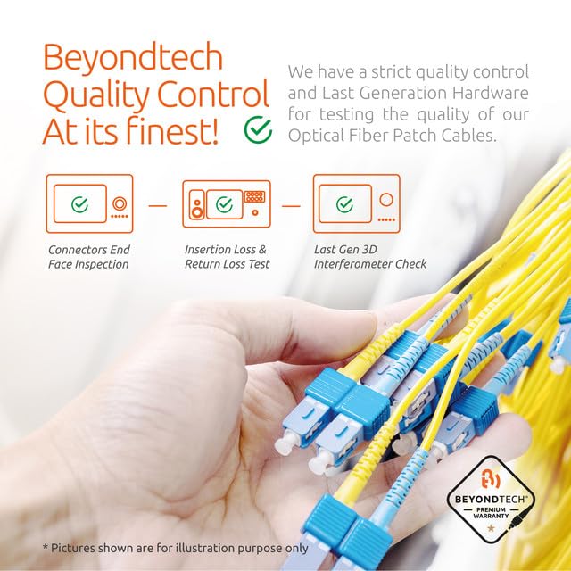 BEYONDTECH OS1 9/125 Duplex Single Mode Fiber Patch Cable FC to FC - 50m (164ft) LSZH 3.0mm - TAA Compliant for Data Centers, Telecom Networks & High-Speed Internet Connections