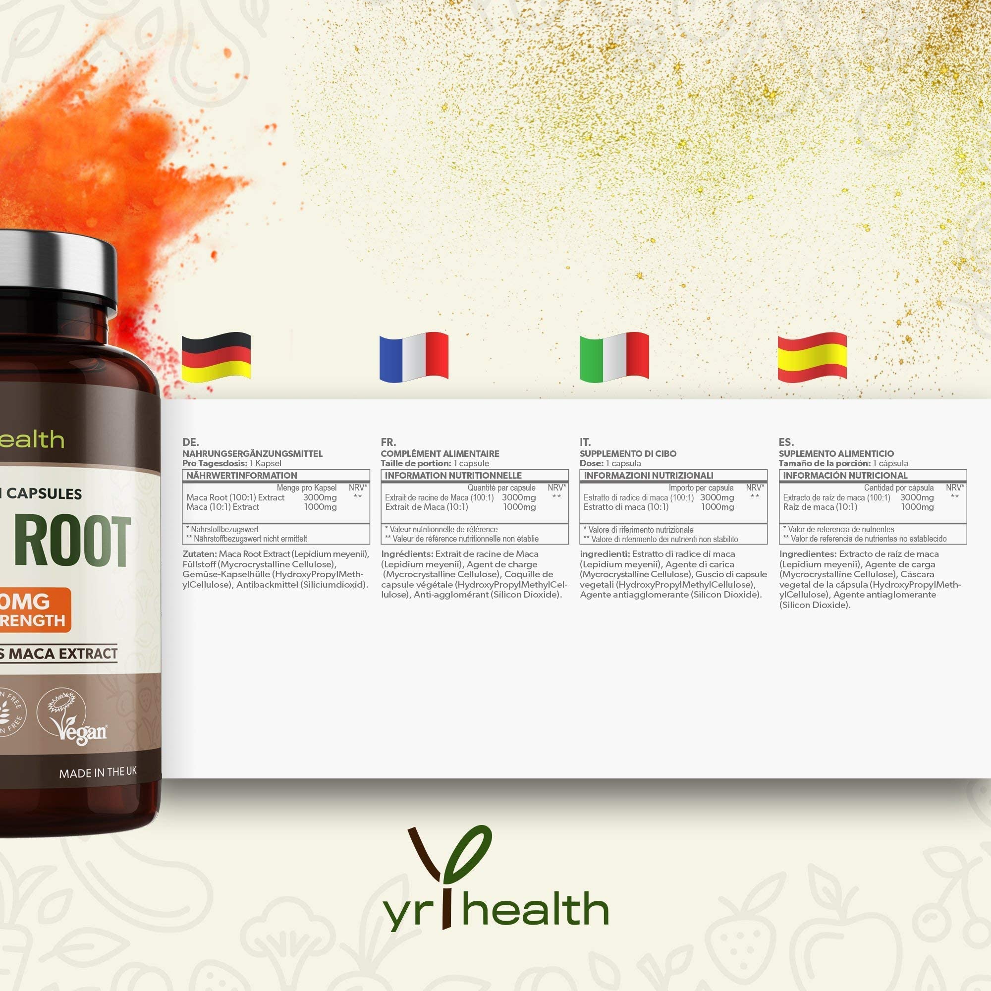 4000mg Maca Root Capsules - 180 Vegan High Strength Peruvian Black Maca Extract Pills for Energy & Libido Boost | Natural Sexual Health Supplement for Men & Women | Made in UK by YrHealth | Supports Stamina, Fertility & Hormonal Balance