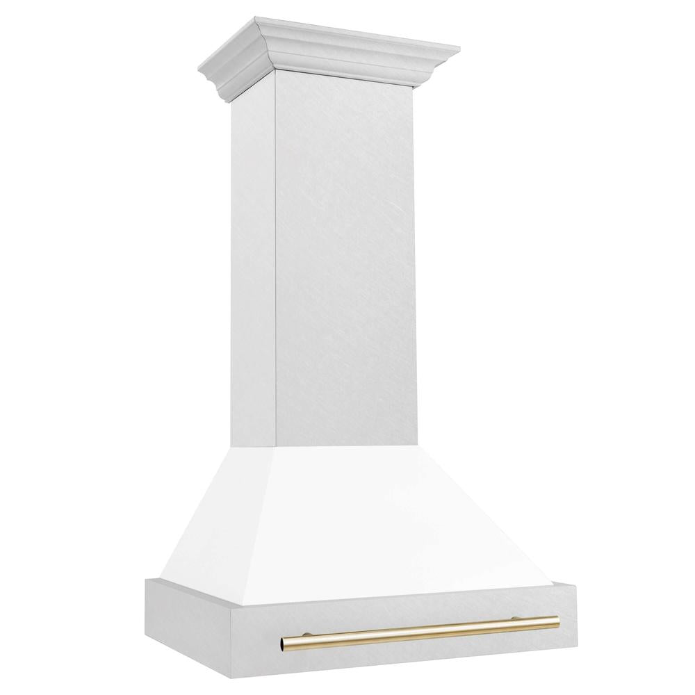 ZLINE Autograph Edition 30 Inch Stainless Steel Wall Mount Range Hood - White Matte Shell with Accent Handle (Model 8654SNZ WM30) | Professional Kitchen Ventilation for Modern Homes