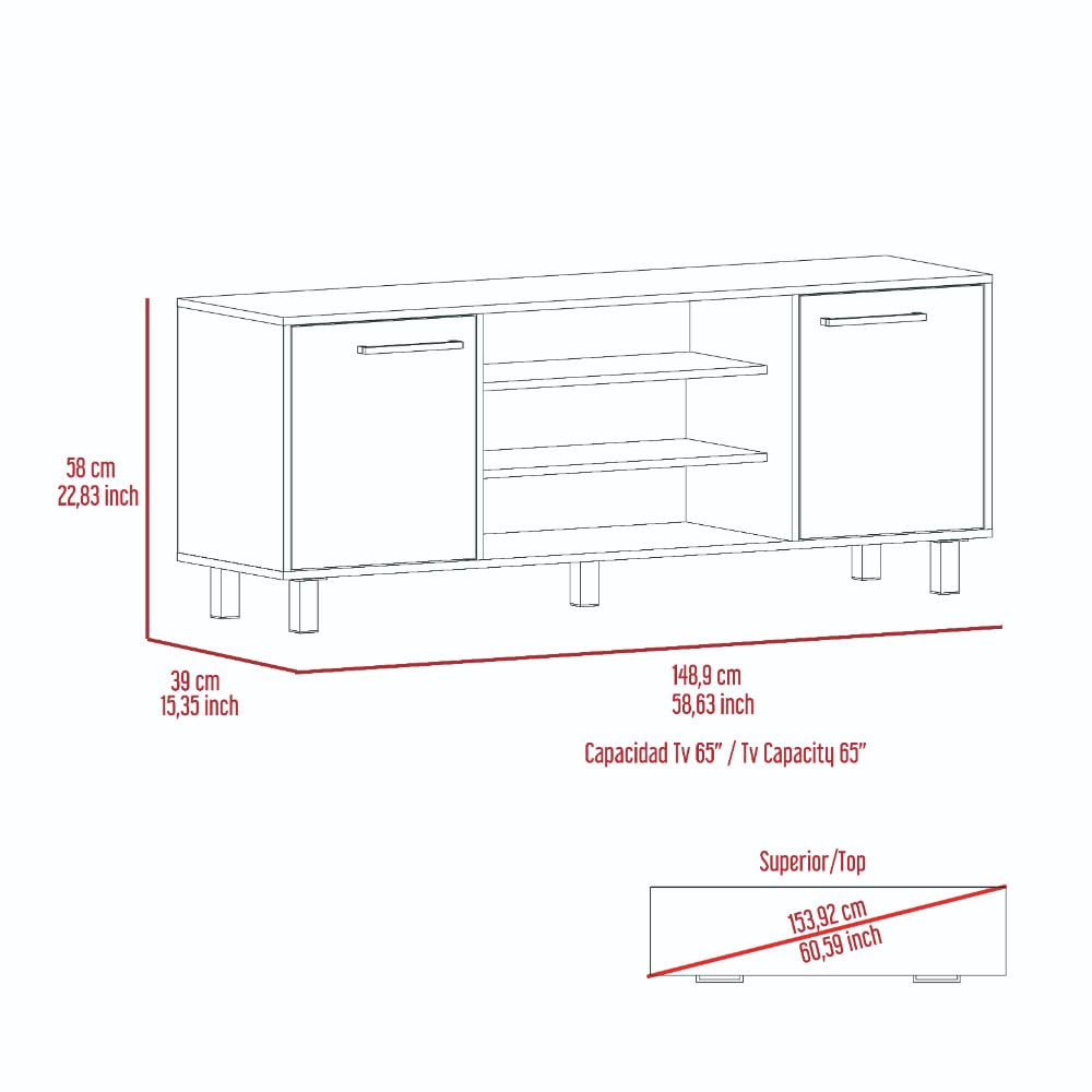 Tuhome Kaia TV Stand for TVs up to 55 Inches with 4 Shelves and 3 Drawers - Black/Pine Wood - Perfect for Living Room, Bedroom, or Home Theater Setup