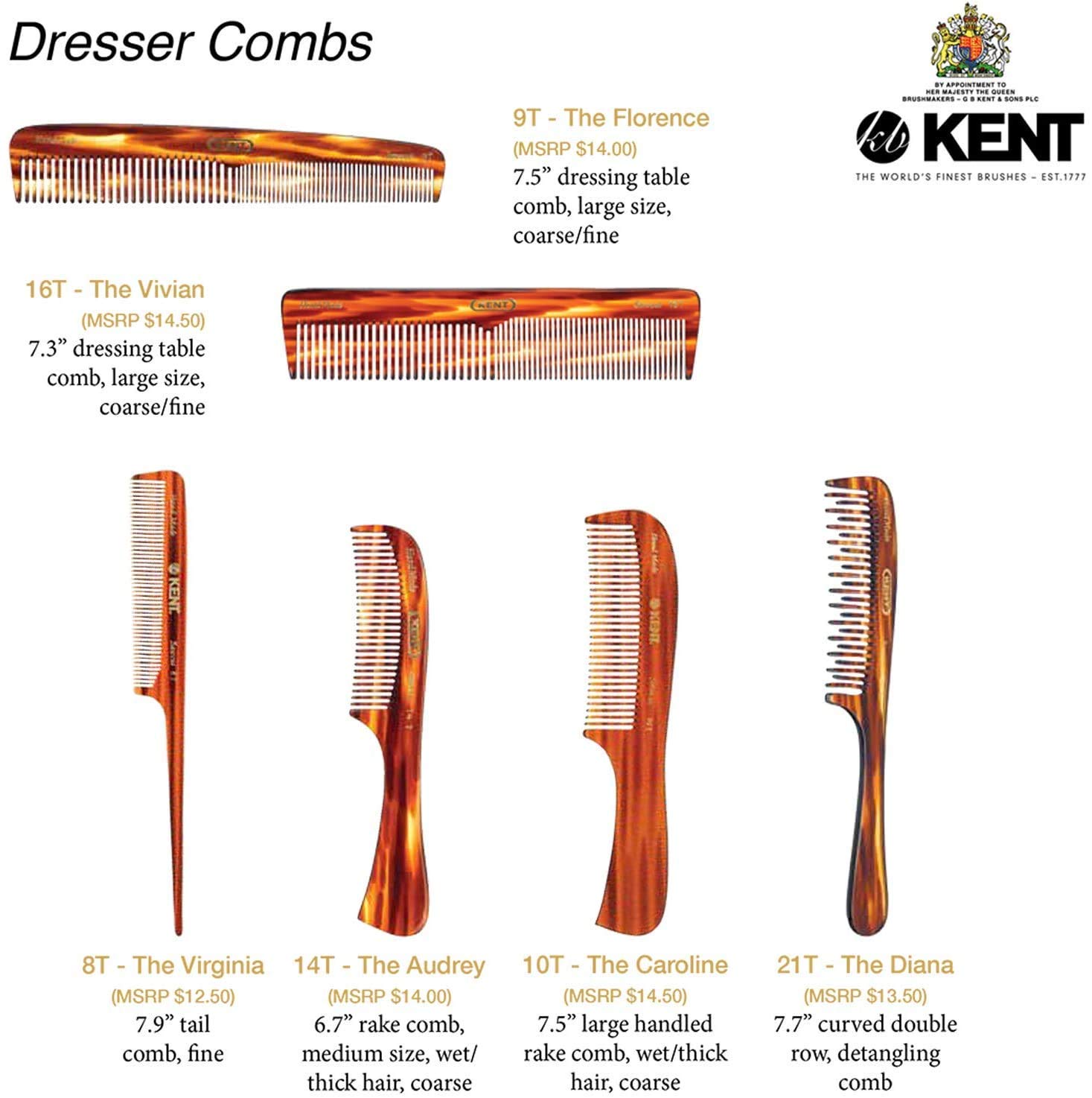 **Kent 10T Large Hair Detangler Comb for Curly & Thick Hair – Handmade Wide Tooth Comb for Wet & Dry Hair – Saw-Cut & Hand-Polished Detangling Rake Comb (Graphite) – Perfect for Salon, Travel & Home Use**