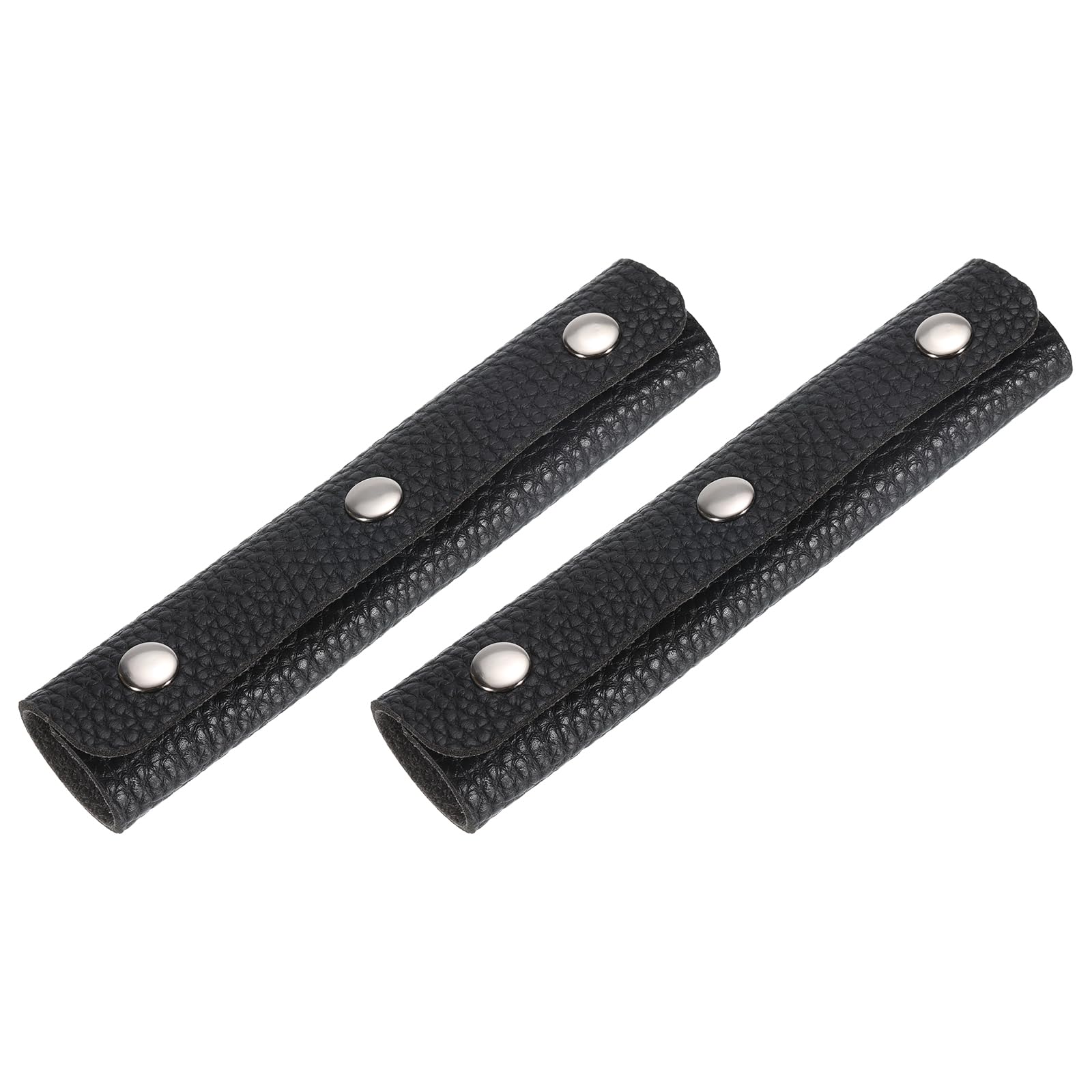 uxcell 2Pcs PU Leather Handbag Handle Covers with 3 Clasps - Luggage Grip Protector for Suitcases & Shopping Bags (13x9cm, Black) - Travel Accessories for Comfortable Carrying & Handle Protection