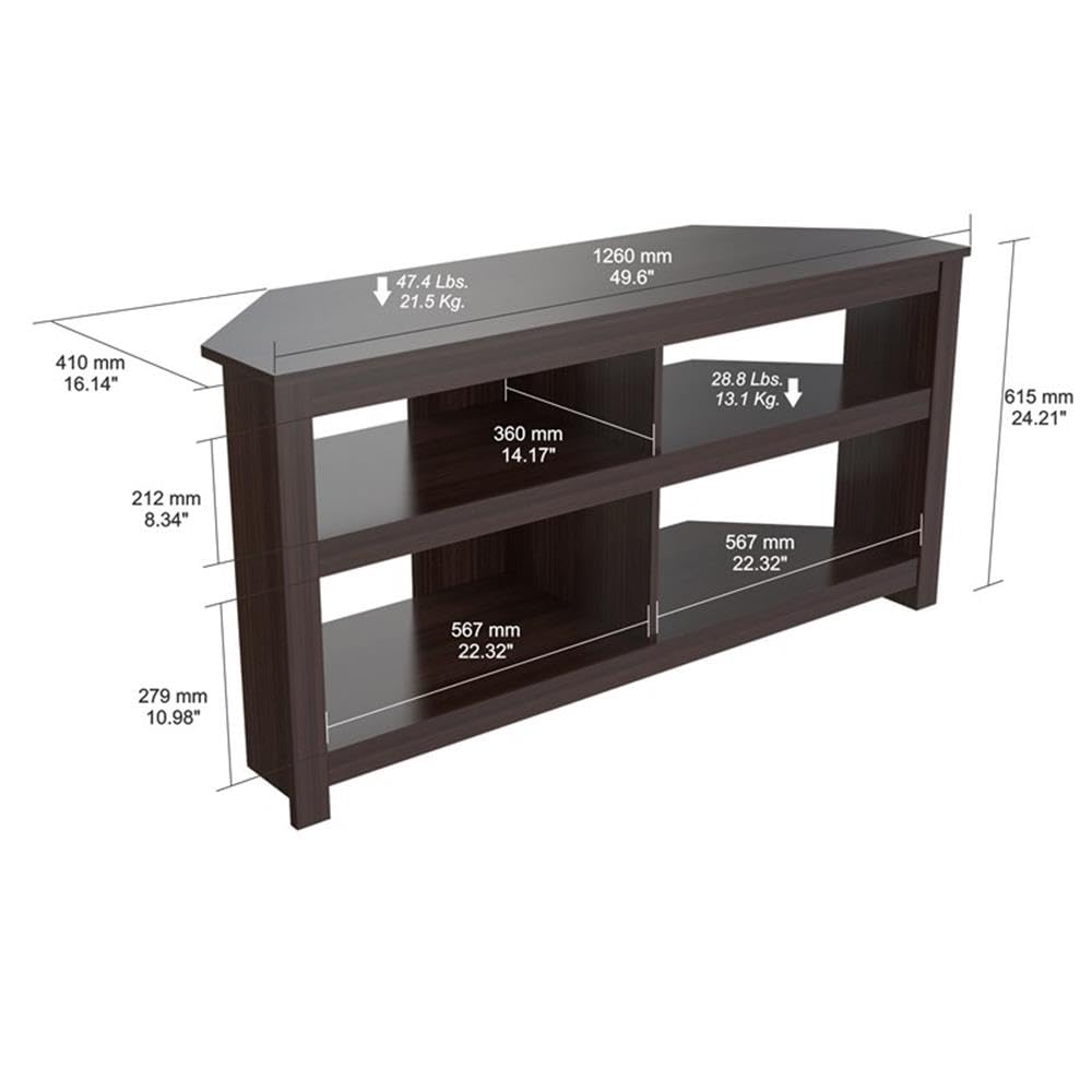 Inval MTV-13519 Corner TV Stand for 50 Inch Flat Screen TVs, Espresso Wengue Entertainment Center with 4 Open Storage Shelves - Perfect for Living Room, Bedroom & Home Theater Setup