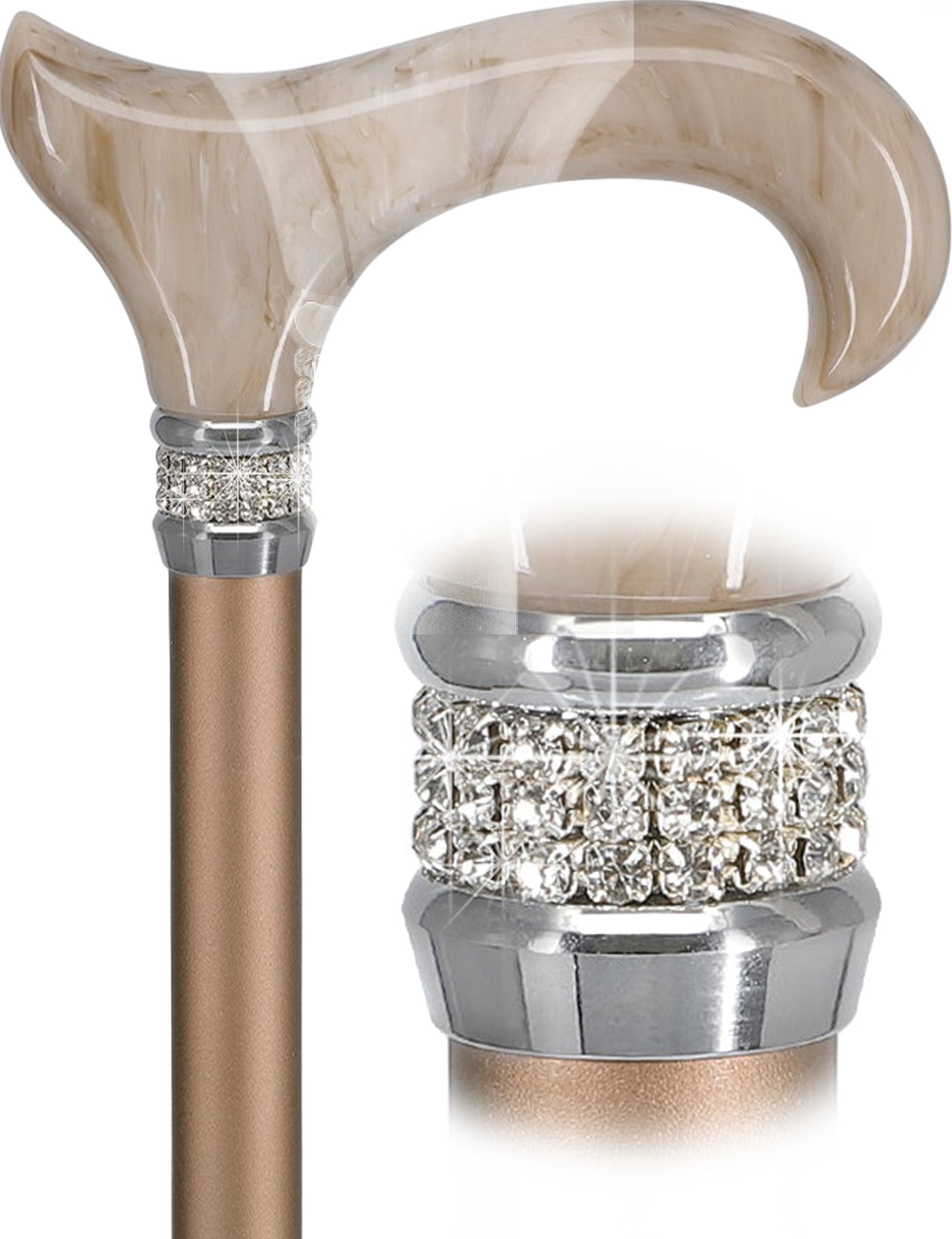 Rhinestone Designer Walking Cane - Elegant Pearl Champagne Swirl Cane for Women, Fashionable Mobility Aid for Weddings, Parties, and Special Occasions
