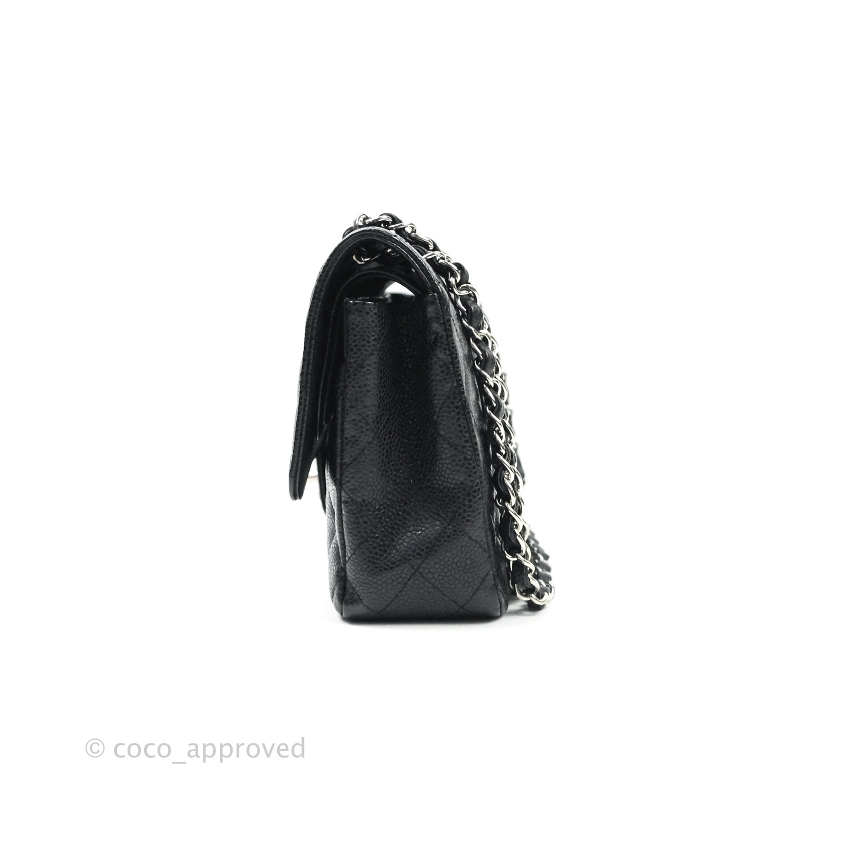 Chanel Classic Medium Double Flap Bag Black Caviar Leather with Silver Hardware - Luxury Designer Handbag for Women, Perfect for Work, Evening & Special Occasions