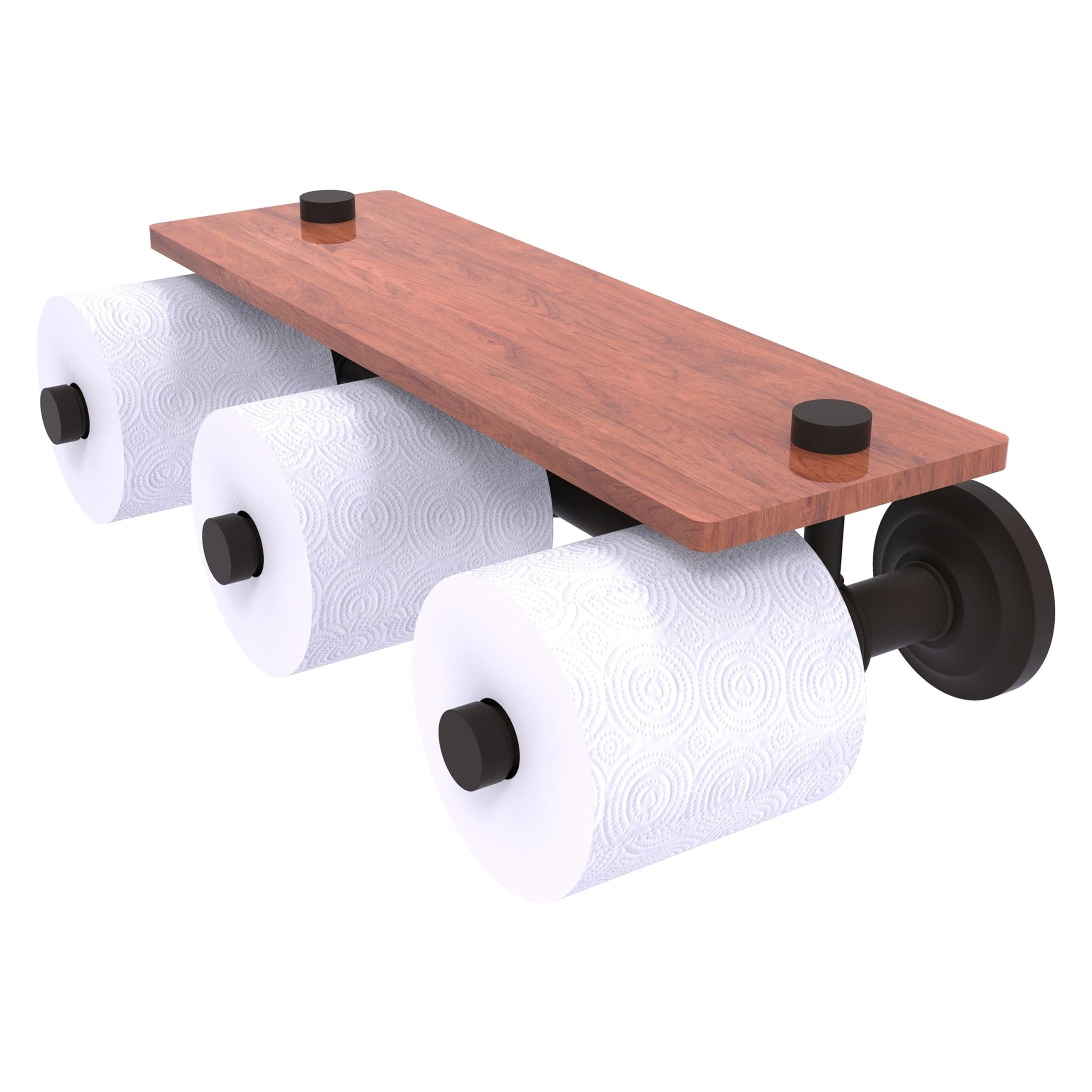 Allied Brass QN-35-3S-IRW 3-Roll Horizontal Wooden Toilet Paper Holder - Oil Rubbed Bronze Finish | Bathroom Tissue Roll Dispenser for Modern & Traditional Homes