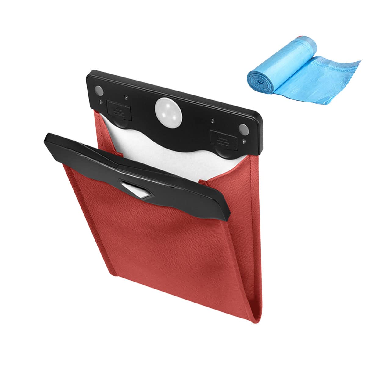 Premium BELOMI Car Trash Bag - Waterproof PU Leather Auto Garbage Can with Magnetic Closure & LED Light | Back Seat Hanging Trash Bin Includes 30 Disposable Bags (Red) | Perfect for Road Trips, Commuting & Keeping Your Vehicle Clean