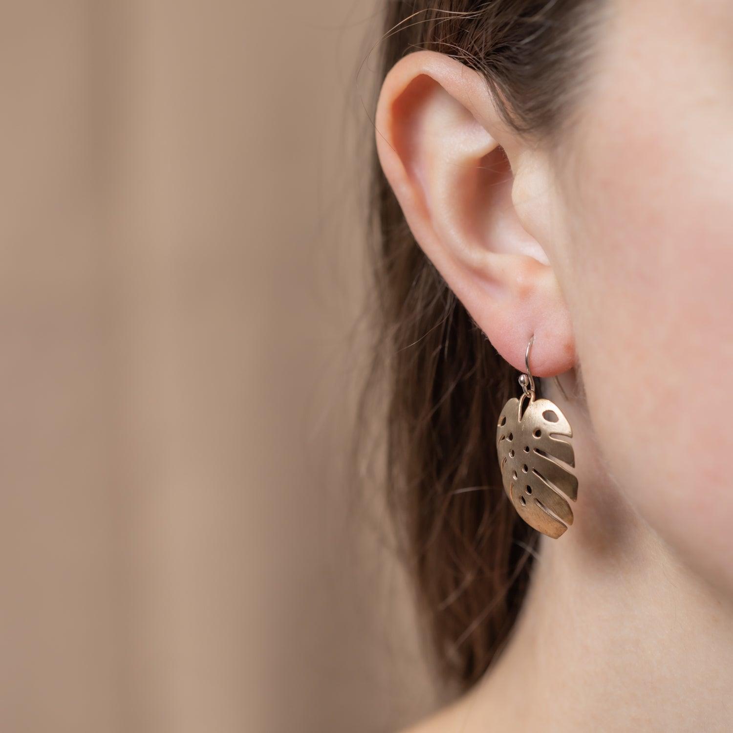 Monstera Leaf Earrings for Women - Large Boho Dangle Earrings, Gold Plated Leaf Jewelry - Perfect for Boho Chic, Summer Outfits & Tropical Vacations