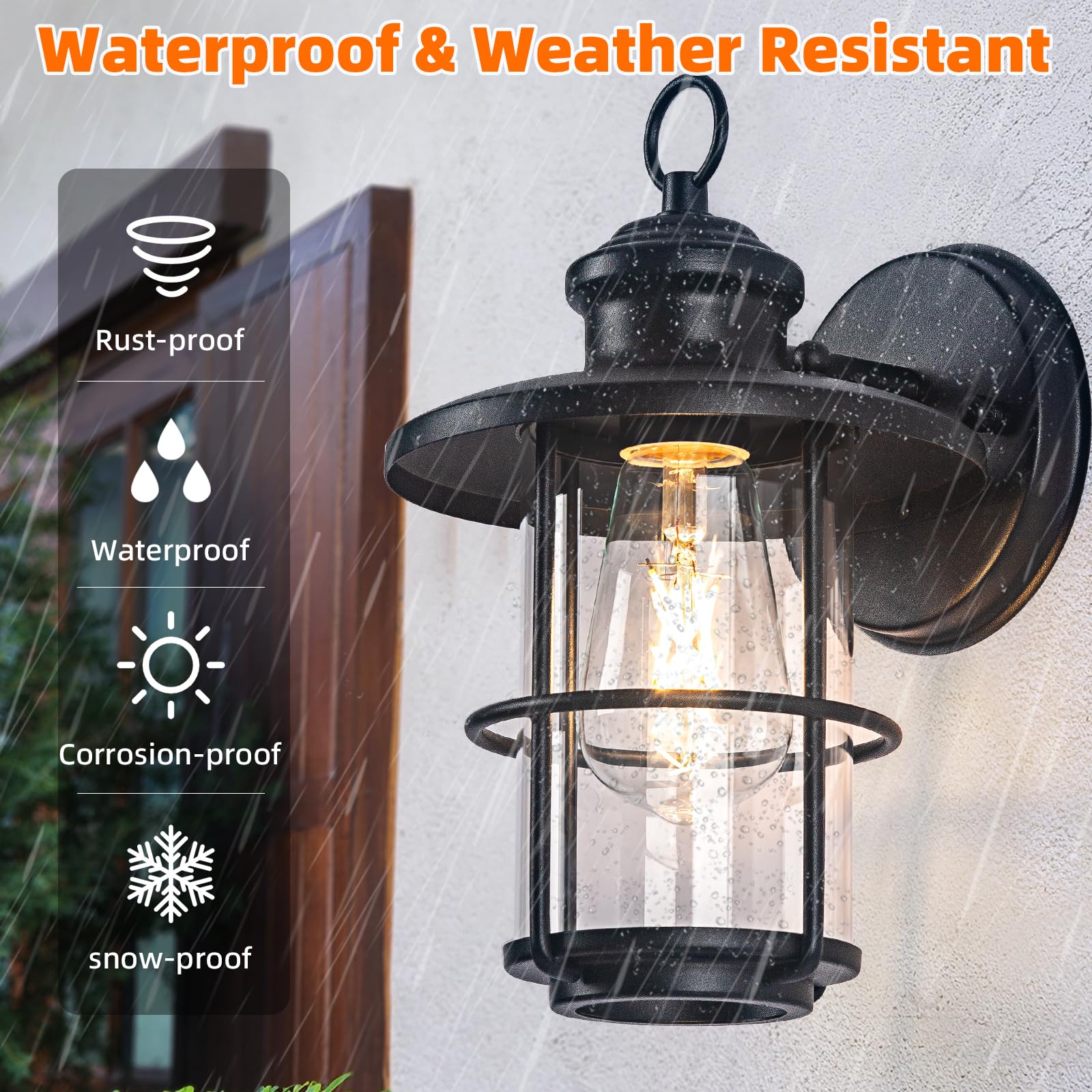 2 Pack Outdoor Wall Sconce Lights - Waterproof Exterior Light Fixtures with Clear Glass Shade, Rust-Resistant Porch Lighting (E26 Base) - Perfect for Patio, Garden, Deck & Entryway Lighting