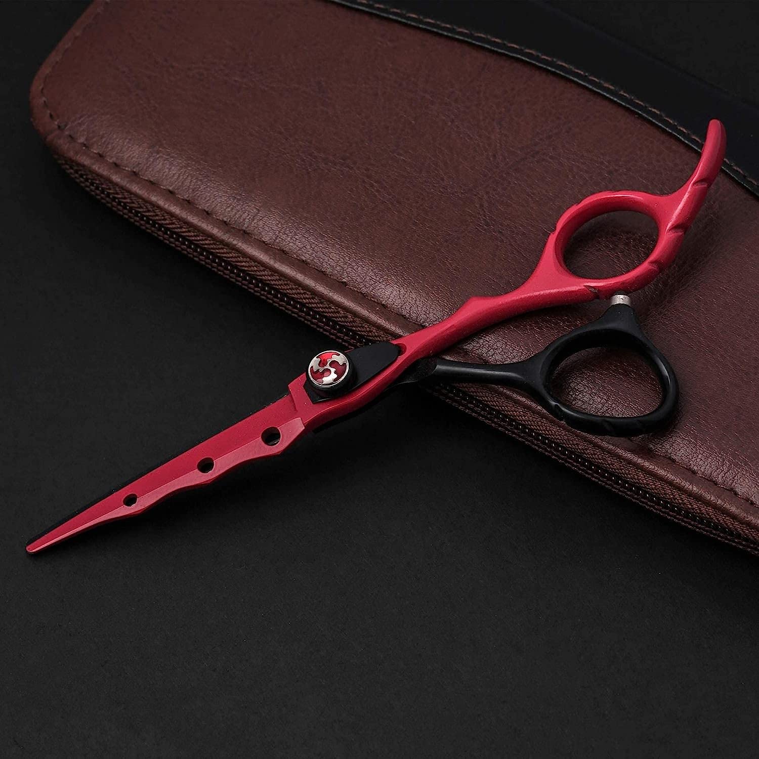 Professional Hair Cutting Scissors 6 Inch - Salon Barber Shears for Adults & Kids, Stainless Steel Hairdressing Scissors with Safety Tips (Red) - Perfect for Home Haircuts, Styling & Professional Salon Use