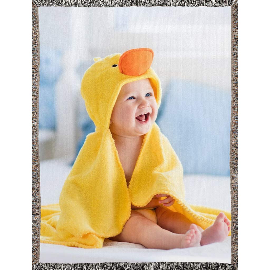 Custom Personalized Woven Blanket with Your Photo - 100% Soft Cotton, 60'' x 80'' - Perfect for Home Decor, Wedding Gifts & Cozy Family Keepsakes