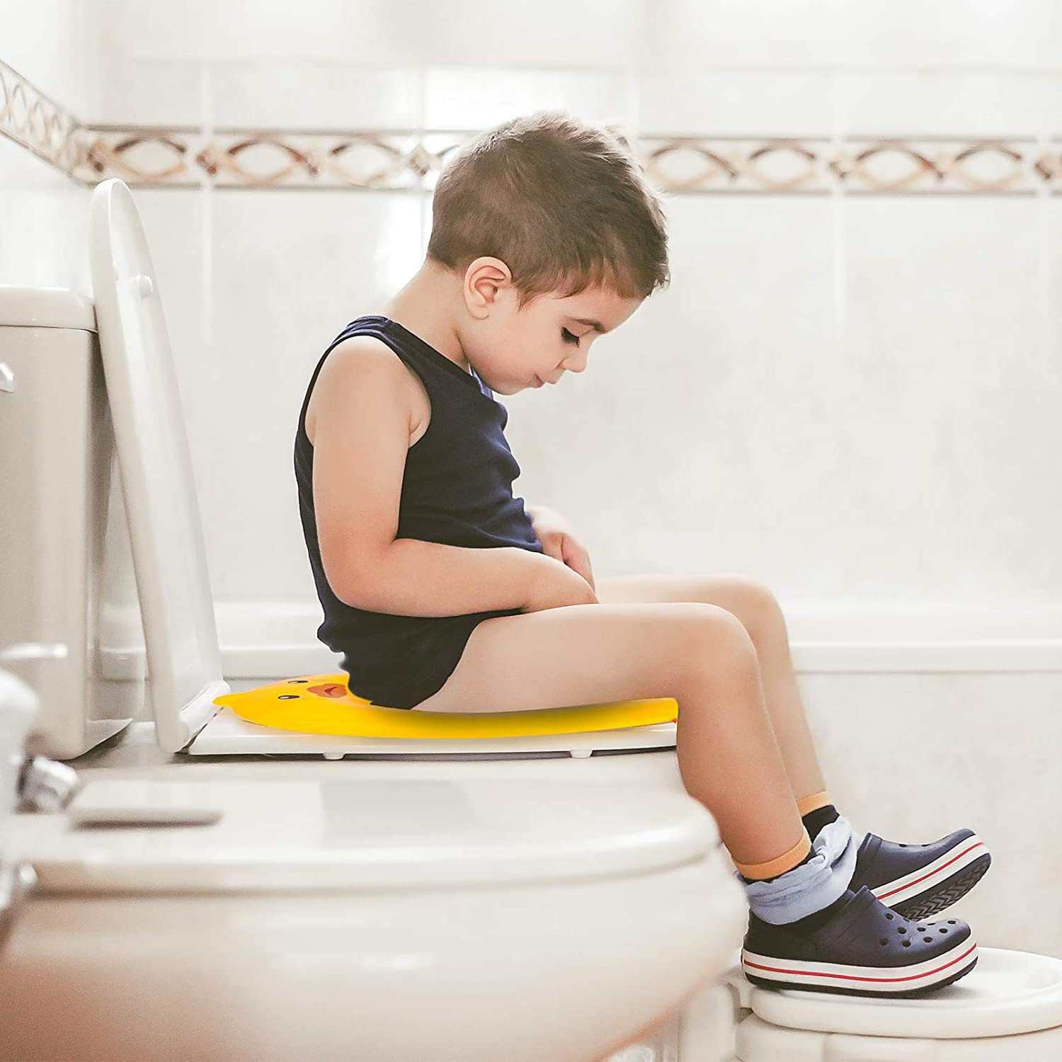 Portable Folding Non-Slip Silicone Toilet Training Seat Cover for Kids - Travel Potty Seat with Carry Bag (Yellow Duck Design) | Perfect for Toddlers, Home & Travel Use