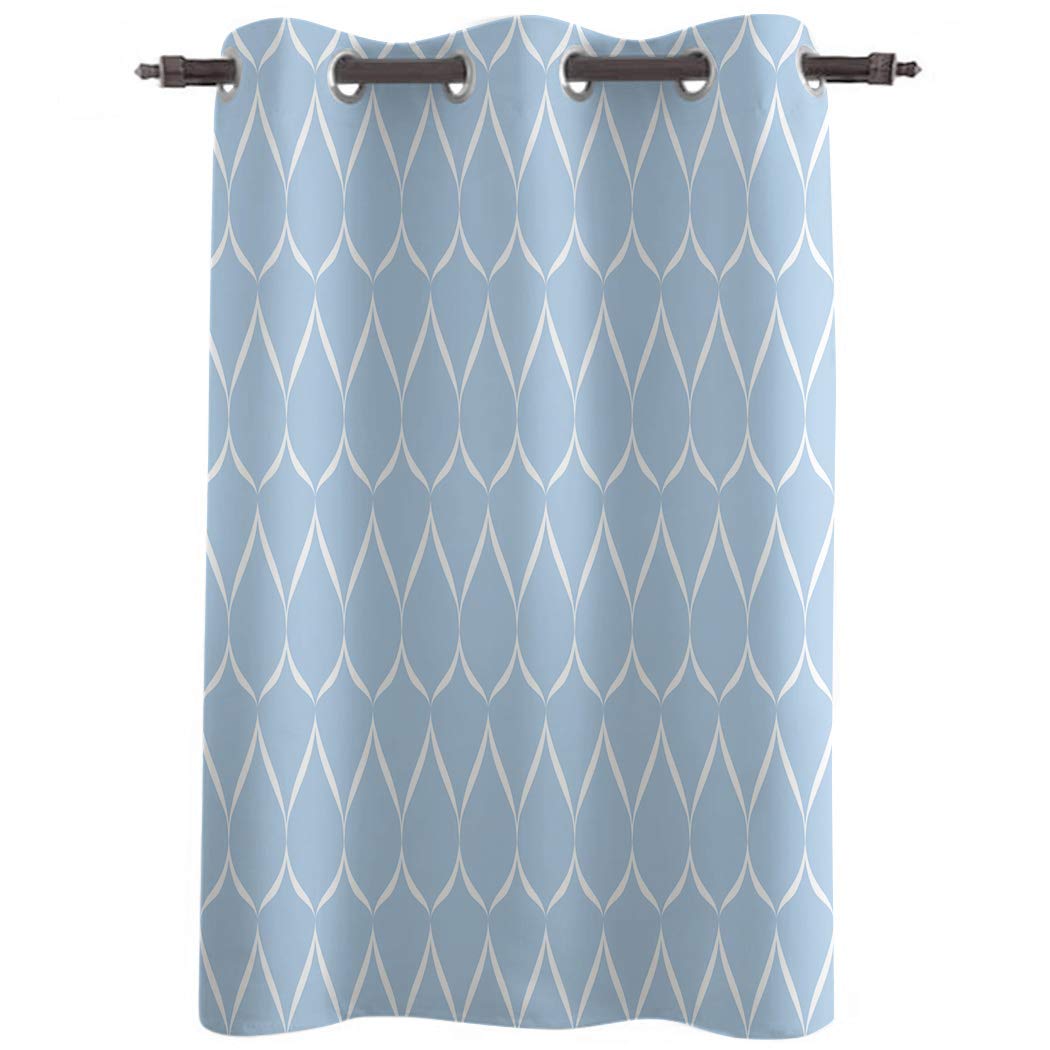 Edwiinsa 52 Inch Wide x 84 Inch Tall Geometric Waterdrop Blue Grommet Window Curtain Panel - Light Filtering Drapes for Kitchen, Cafe, Bedroom & French Doors - Modern Home Decor for Living Room & Office