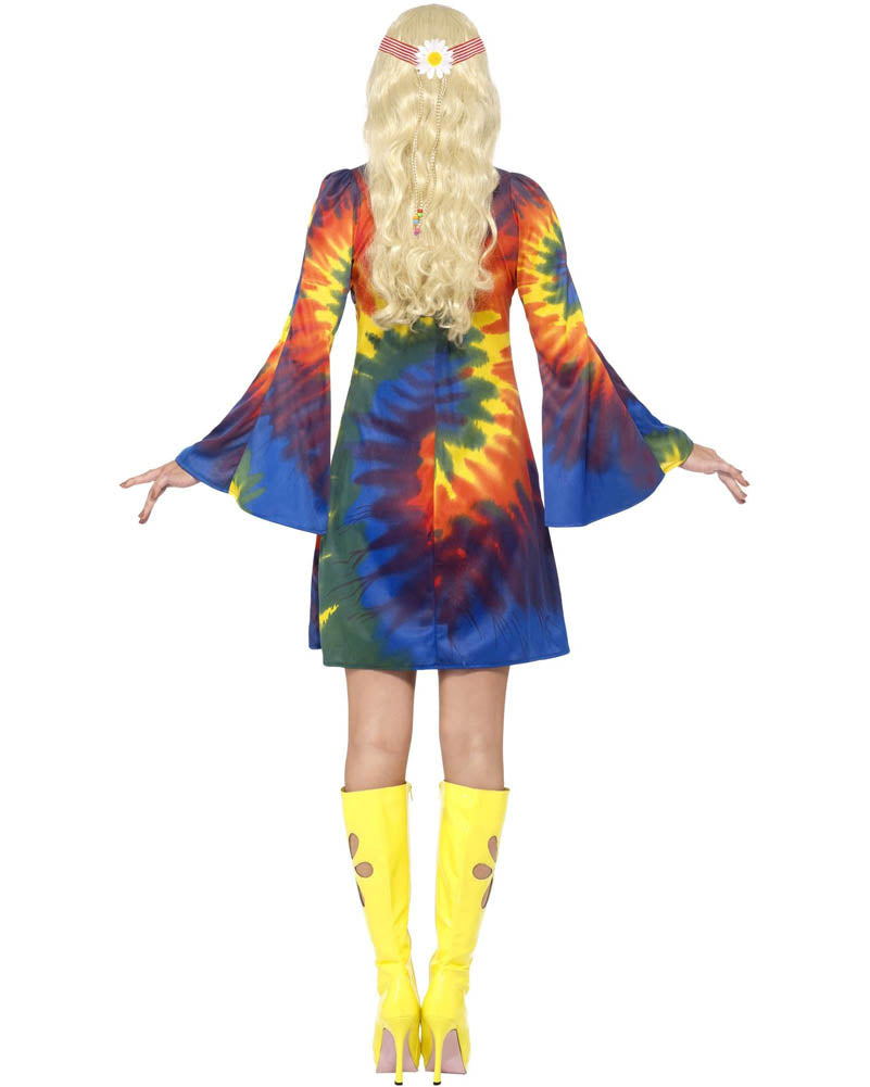 Vibrant 60s Tie Dye Women's Costume - Hippie Outfit for Music Festivals, Halloween & Themed Parties