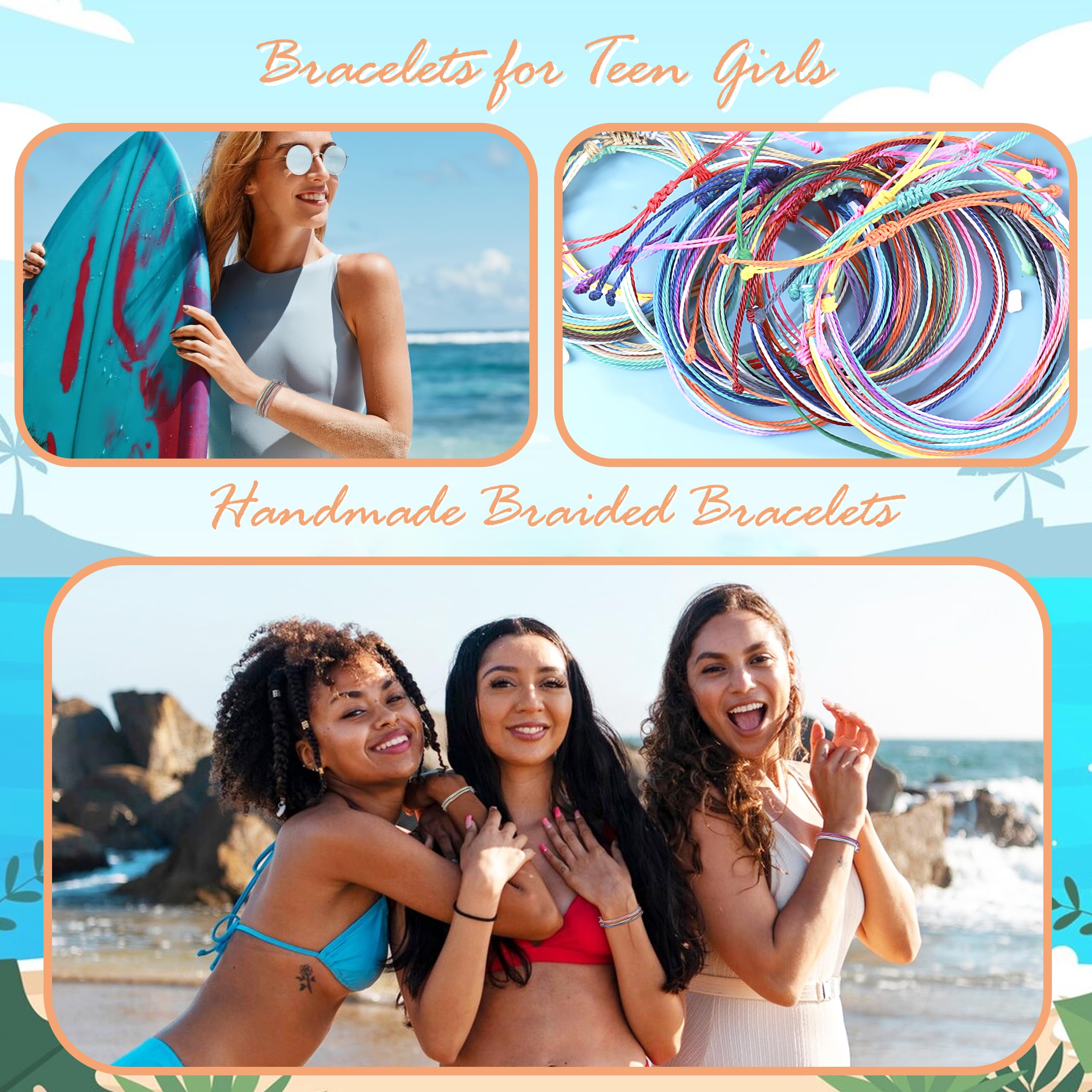 Trendy Adjustable Wave Surfer Friendship Bracelets for Women - Waterproof Summer Ankle Bracelets, Long Tiantian String Bracelets, Perfect Gifts & Stocking Stuffers - Ideal for Beach Outfits, Boho Fashion, and Casual Wear