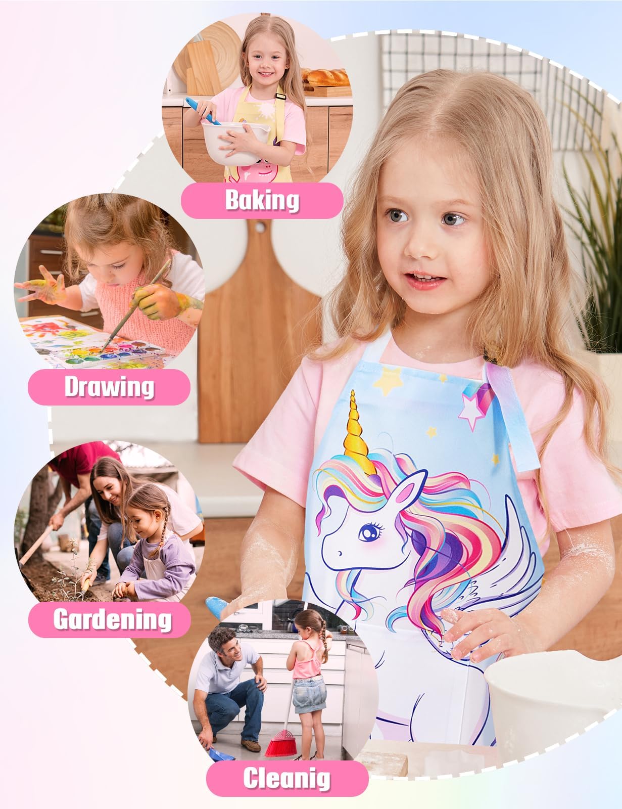 WERNNSAI Kids Aprons and Chef Hat Set for Boys & Girls - Adjustable Art Smock for Painting, Cooking, Gardening - Perfect for Creative Play, DIY Crafts, and Kitchen Activities