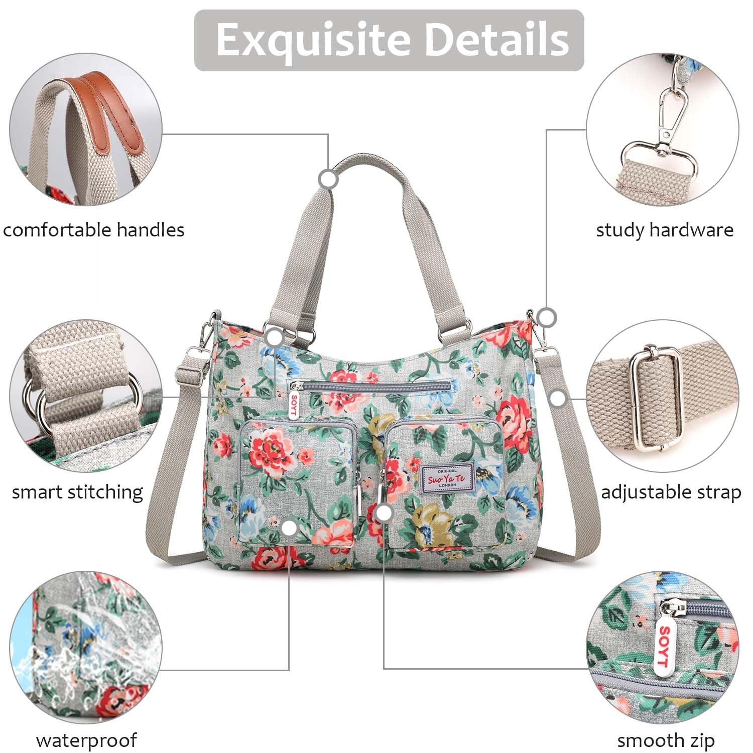 Women's Waterproof Nylon Utility Tote Bag - Multi-Pocket Shoulder Purse for Teachers, Nurses & Professionals | Durable Work Bag for Office, Hospital & Daily Commute