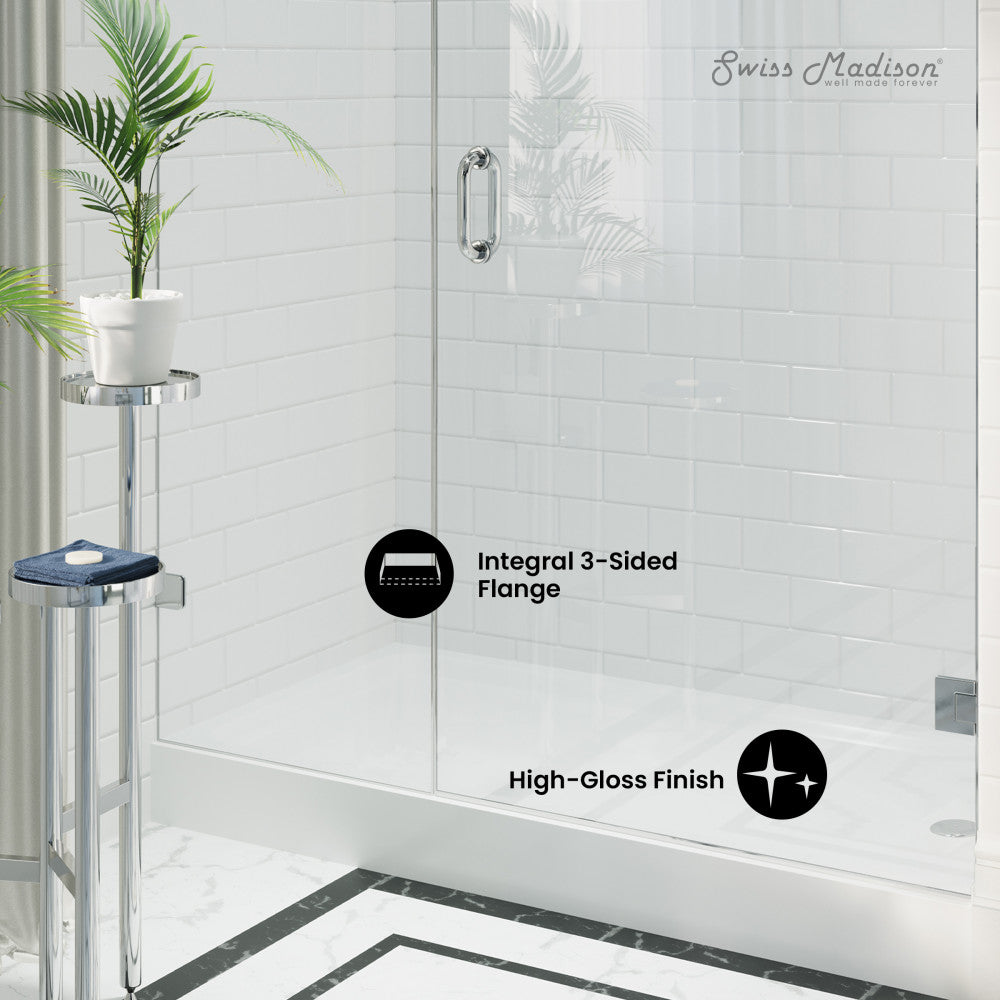 Voltaire 60 x 32 Inch Acrylic White Shower Base with Single Threshold & Right Hand Drain - Perfect for Modern Bathroom Renovations & Space-Saving Installations