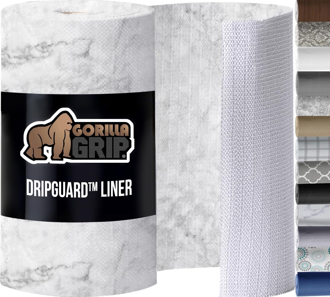 GORILLA GRIP Non-Slip DripGuard Drawer & Shelf Liner - BPA Free Kitchen Cabinet Liner, Bathroom Drawer Protector (17.5