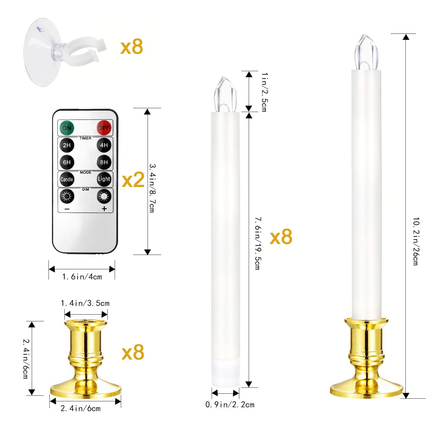 YAUNGEL 8-Pack LED Window Candles with Remote & Timer - Battery Operated Electric Candle Lights for Christmas Decor, Includes Removable Holders & Suction Cups - Perfect for Holiday Windows, Fireplace Mantels & Seasonal Home Decor