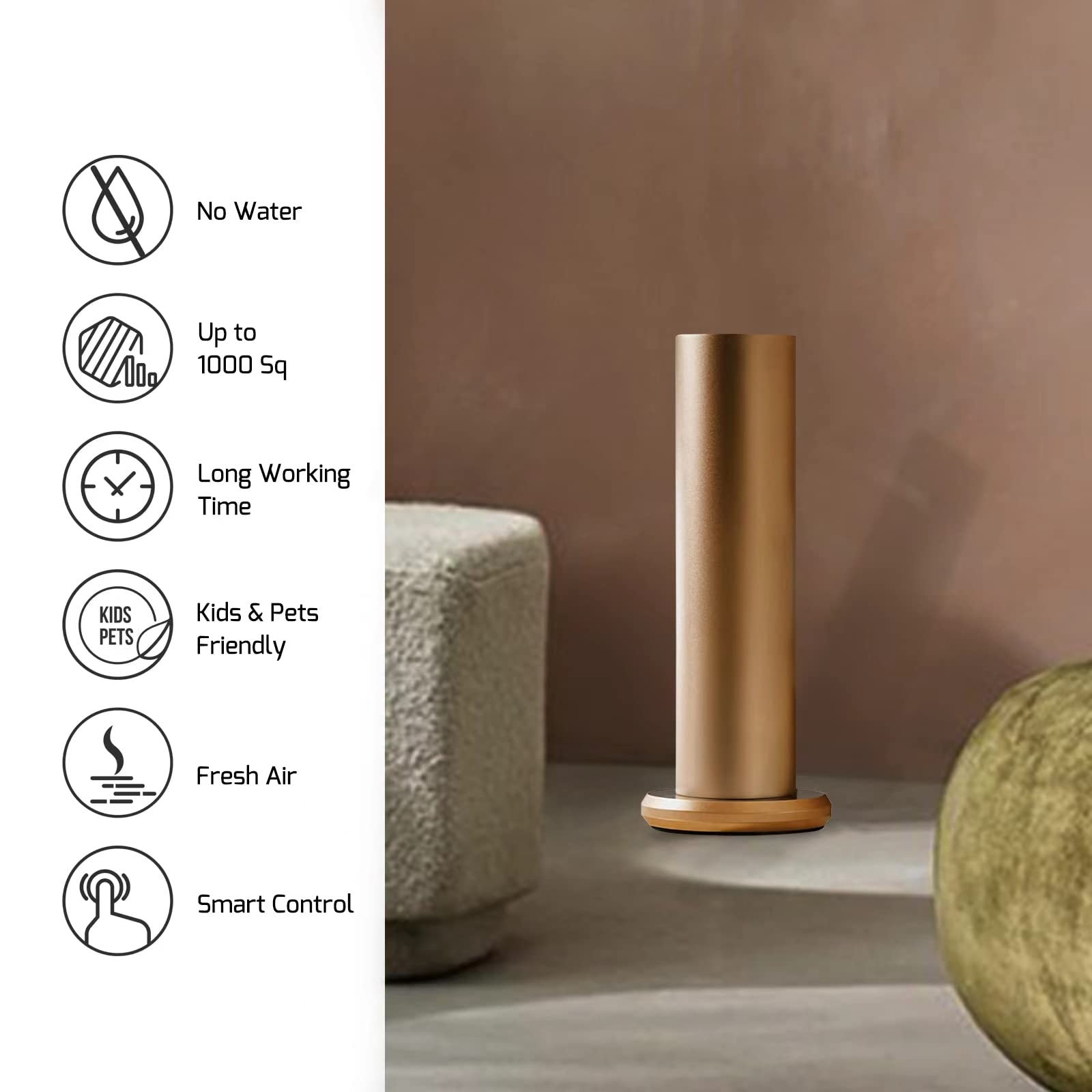 JCLOUD Smart Scent Air Machine - Bluetooth Essential Oil Diffuser for Home & Office, Waterless Cold Air Aromatherapy Device for Large Spaces, Gold | Perfect for Relaxation, Yoga, Spa & Bedroom Aromatherapy