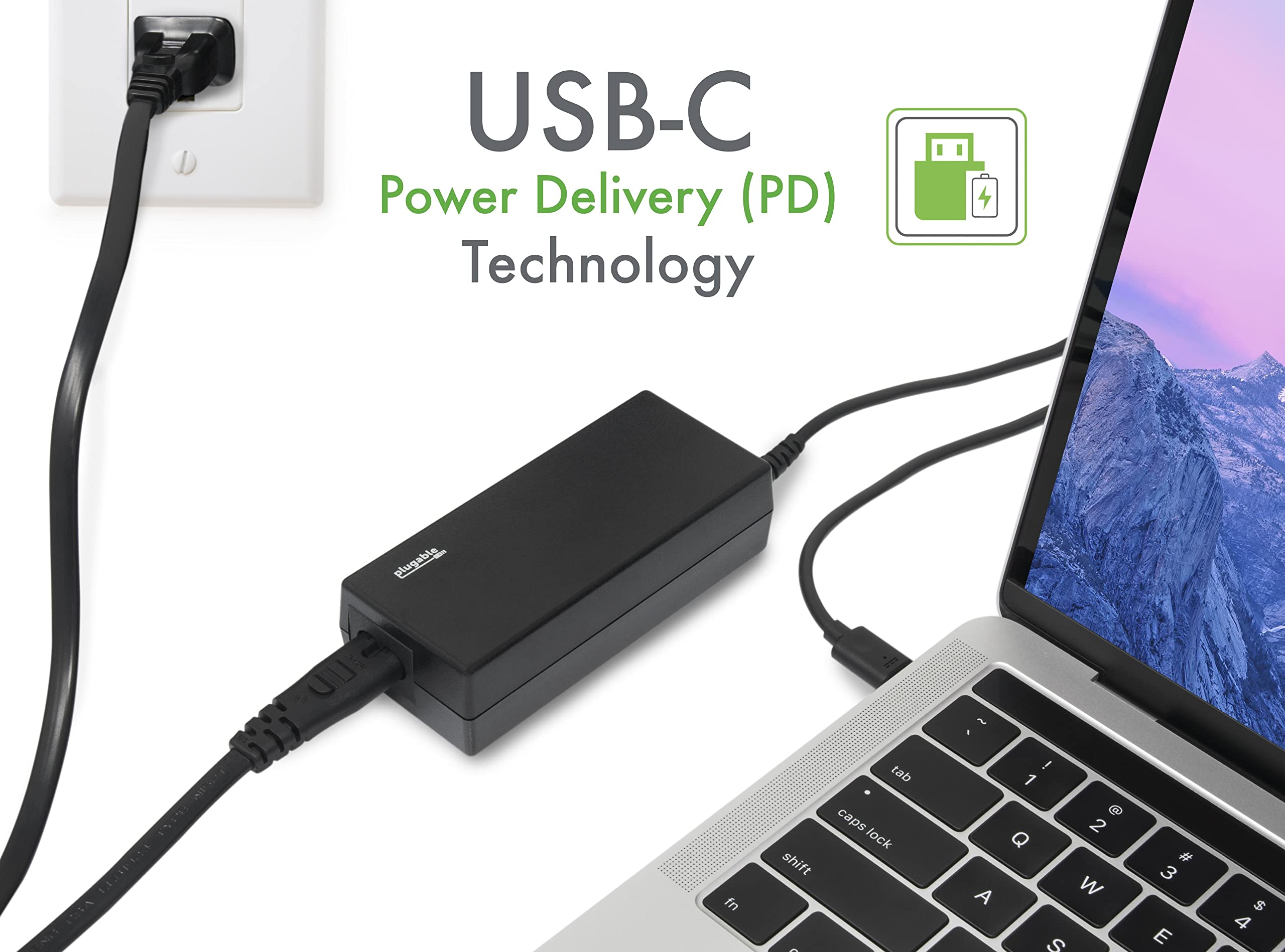 Plugable 60W USB-C Laptop Charger Replacement - Fast Charging Type C Power Adapter for Chromebooks (Samsung/HP/Dell/Lenovo/Acer/Asus) - Perfect for Home, Office & Travel Use
