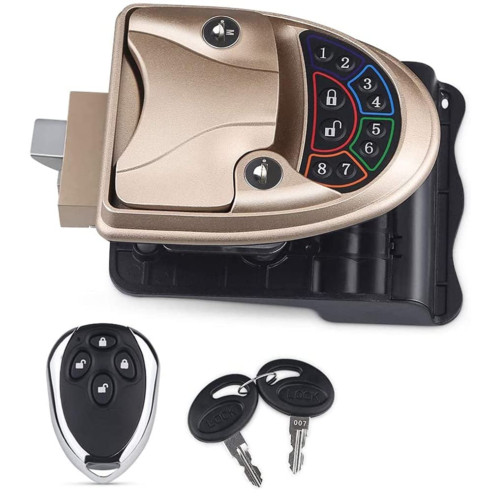RV Keyless Entry Door Lock with Backlit Keypad - Smart Handle Latch & Deadbolt Security System - 20M Remote Control - Durable Zinc Alloy Construction (Gold) - Perfect for Camper Trailers, Motorhomes & Travel Trailers