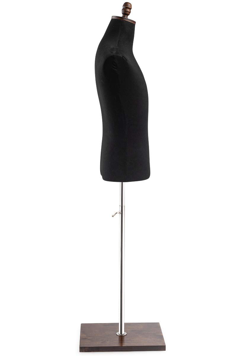TSC Medium Burgundy Male Dress Form Mannequin - Black Jersey Fabric on Modern Wood Square Base - Perfect for Tailoring, Fashion Design & Boutique Display