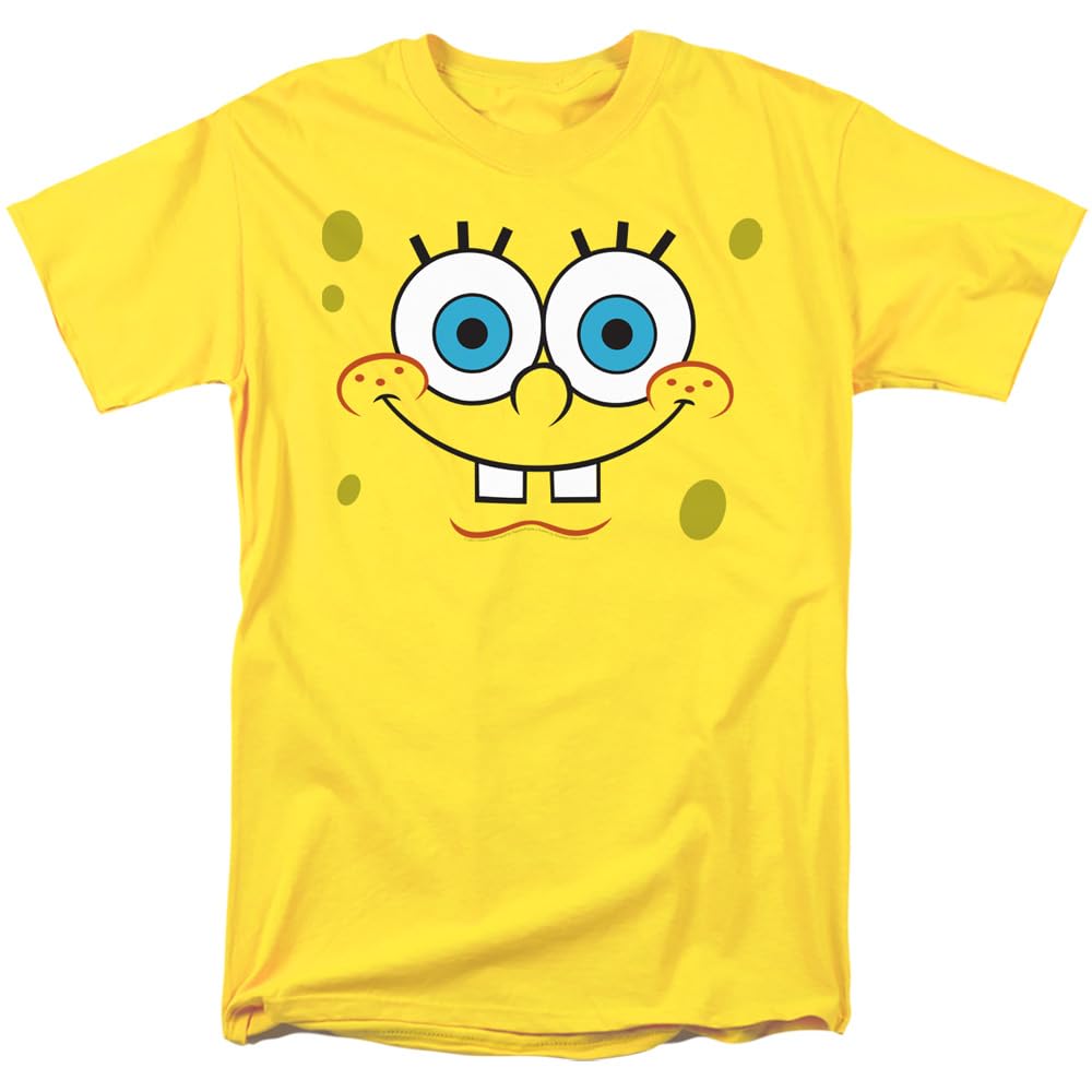 Popfunk Classic Spongebob Unisex Adult T-Shirt - Smiling Face Graphic Tee, 2X-Large - Casual Wear, Cosplay & Cartoon Fan Gift