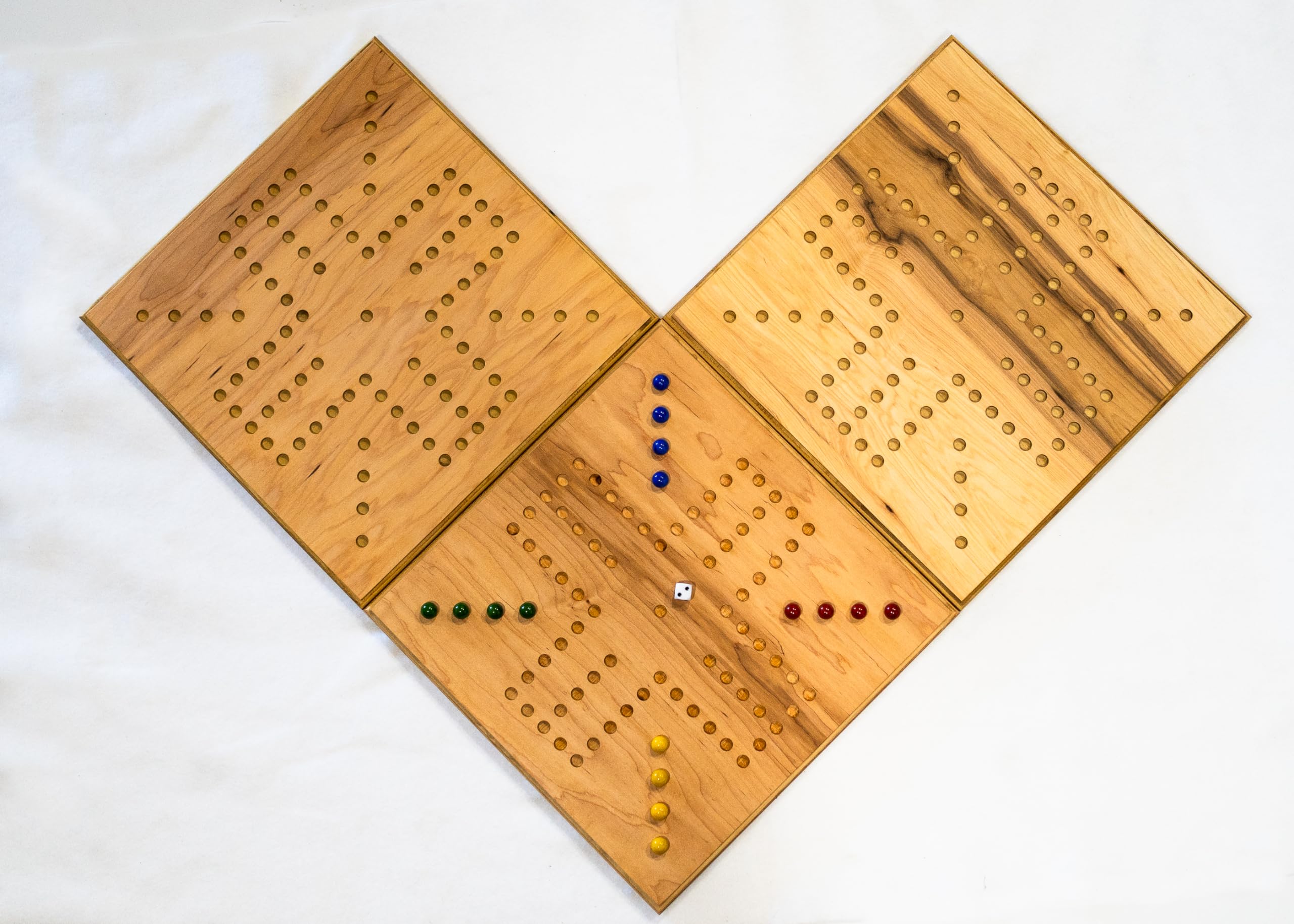 WAHOO/MARBLES 16x16 Inch Real Wood Board Game Set with Marbles & Dice - 4 Player Stained Tabletop Game for Family Game Night, Parties, and Indoor Entertainment
