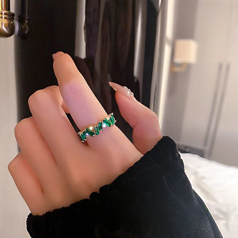 Geometric Green Cubic Zirconia Eternity Ring for Women | HR528 | Elegant Wedding, Engagement, Anniversary Gift for Her