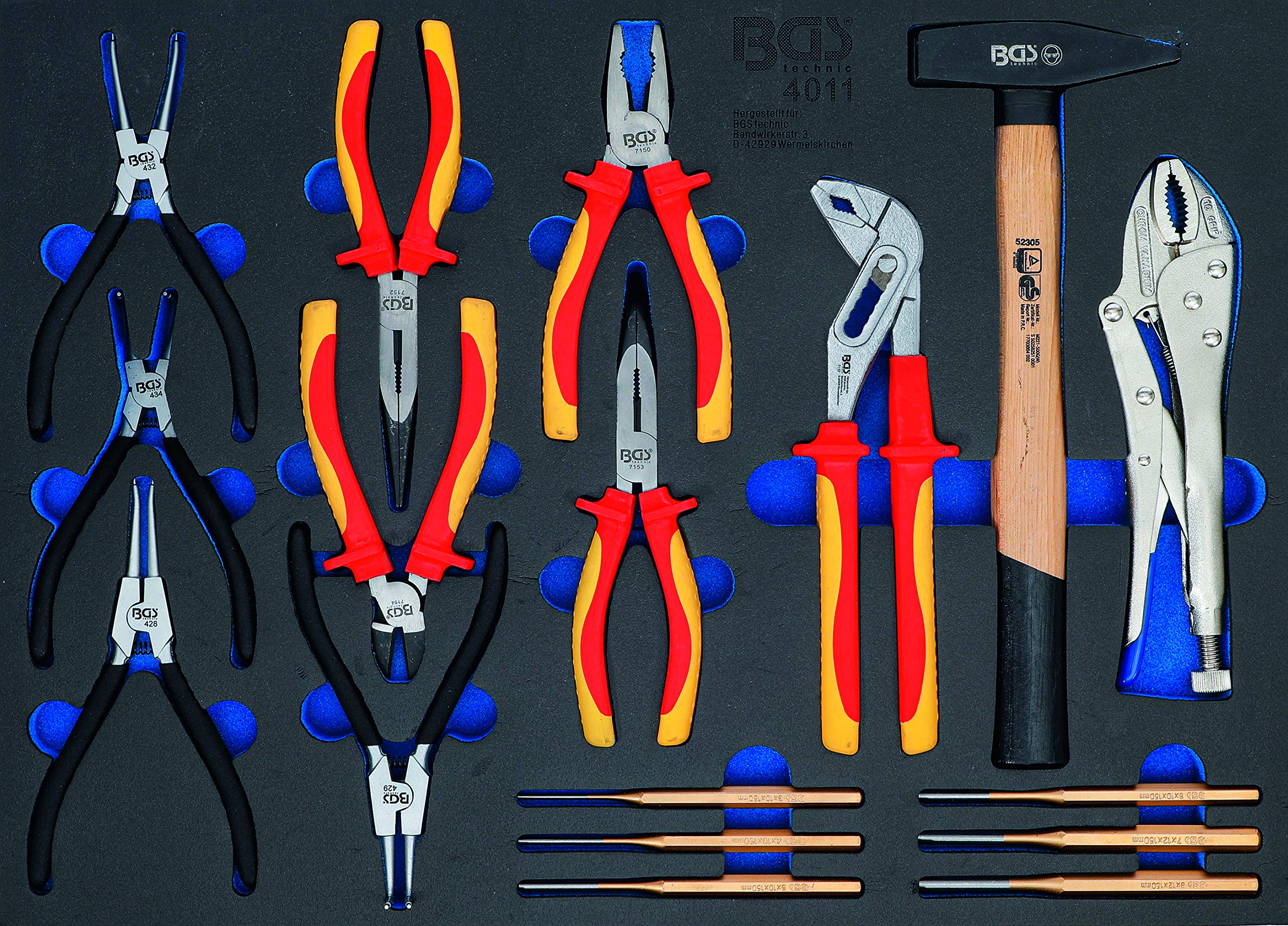 BGS 4011 17-Piece Tool Set - Pliers, Parallel Pin Punch, Hammer & Tool Tray | Professional Automotive & Home Repair Kit for Mechanics & DIY Projects