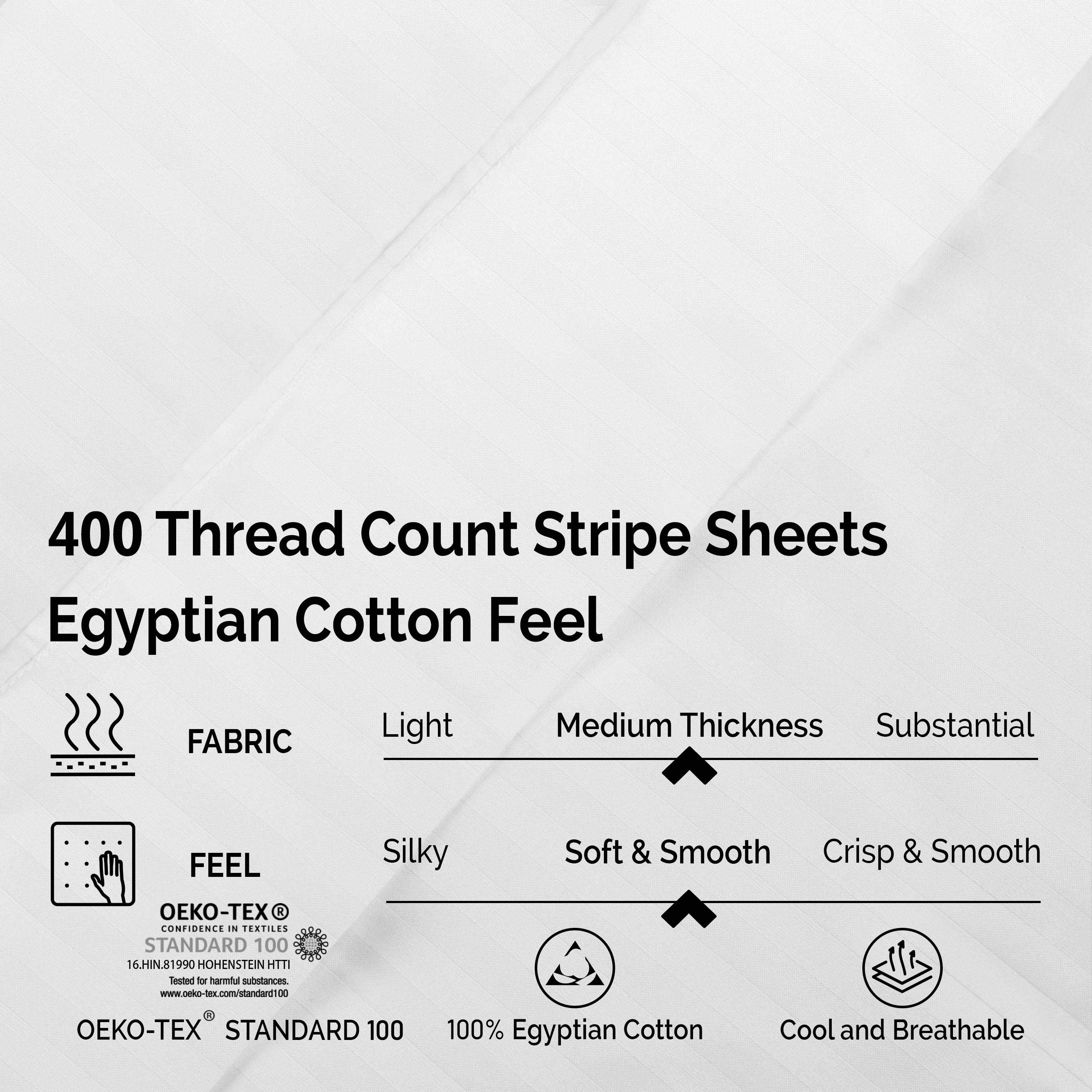 Premium 400 Thread Count Egyptian Cotton Sheet Set - Deep Pocket, Striped Design for Ultimate Comfort - Perfect for Master Bedrooms & Guest Rooms