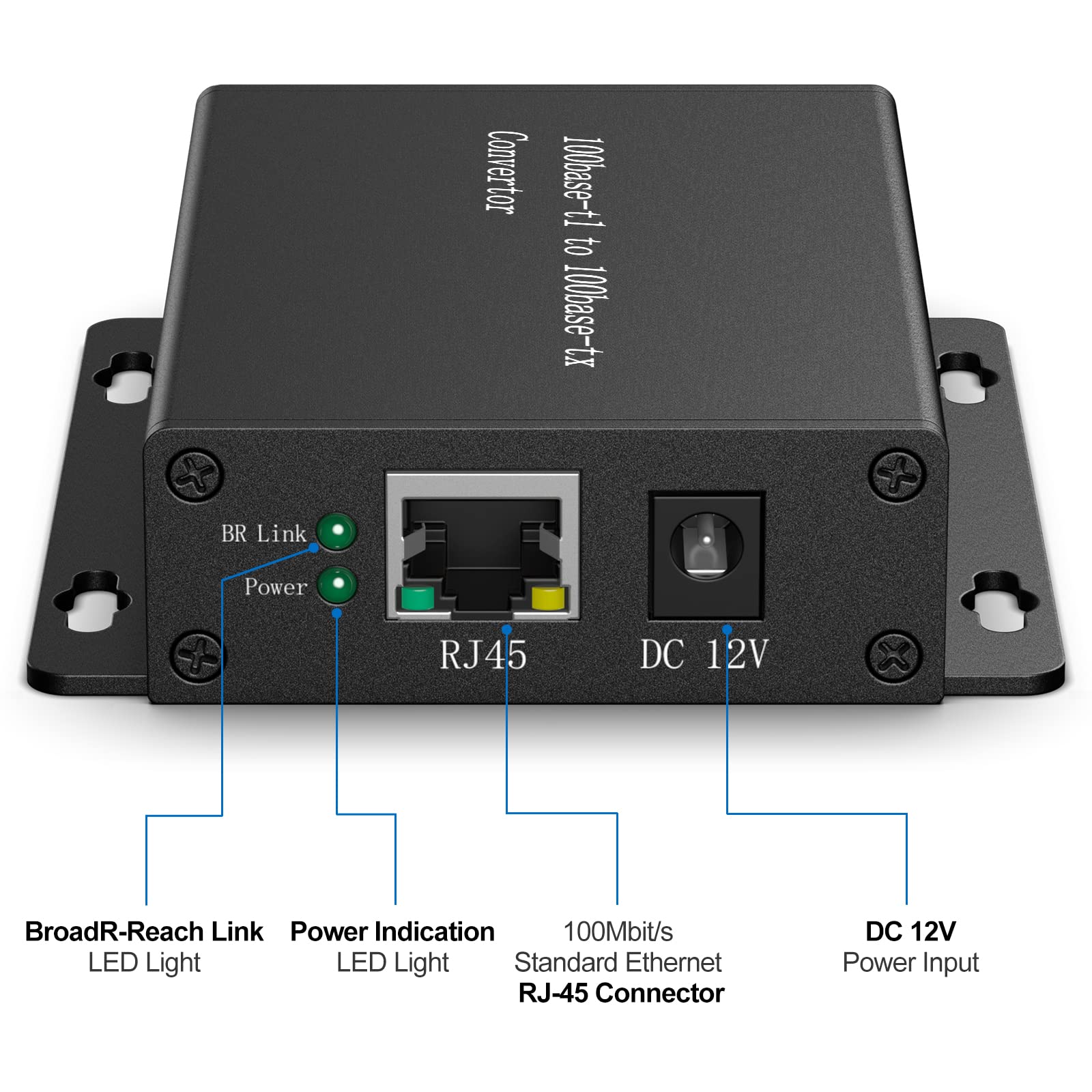 100BASE-T1 to 100BASE-TX Ethernet Media Converter - Automotive Grade 2-Wire BroadR-Reach to Fast Ethernet Adapter (IEEE Compliant, 100Mbps) for Vehicle Diagnostics & In-Car Networking