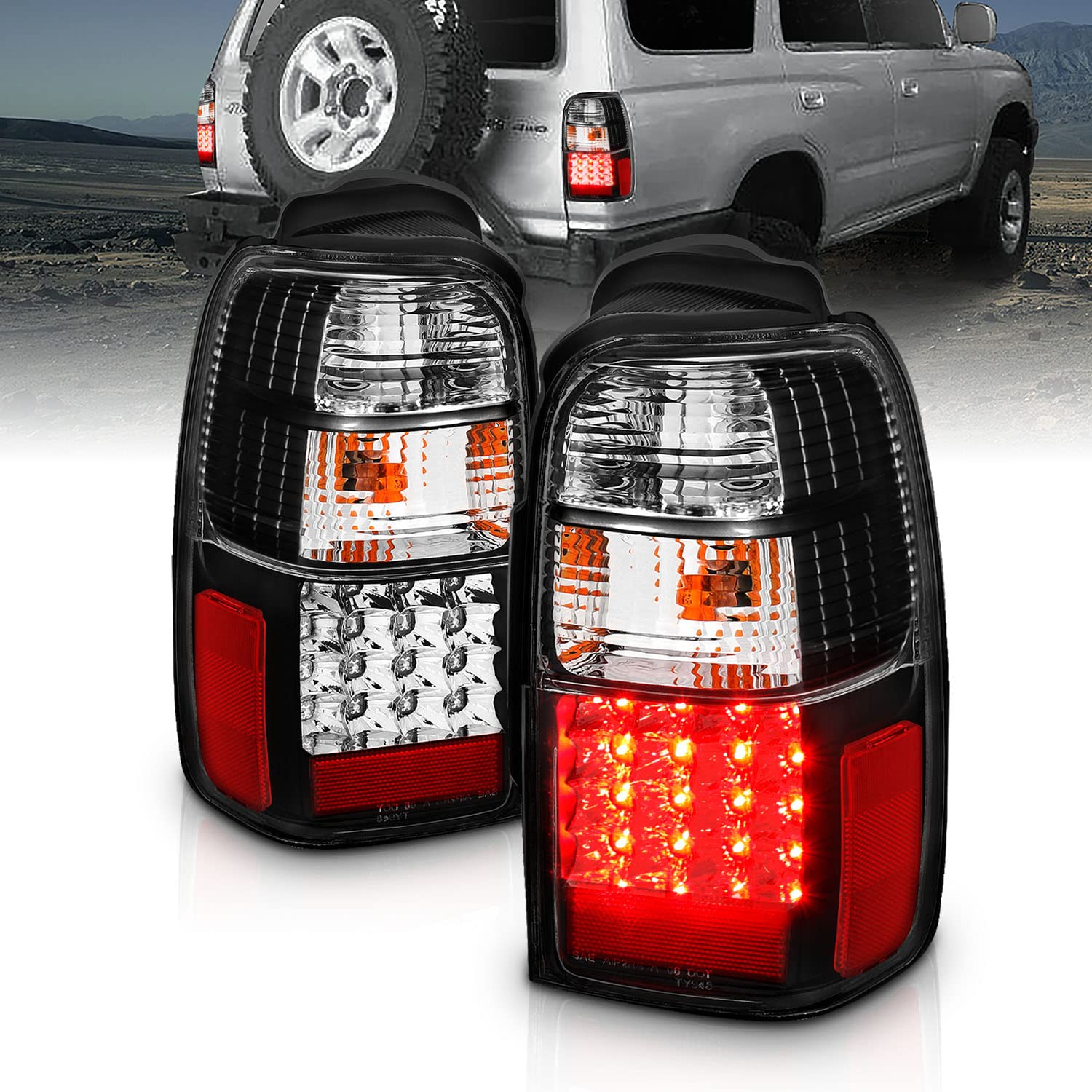 1996-2002 Toyota 4Runner LED Tail Lights Assembly - Black Replacement Set (Pair) for Passenger & Driver Side - Enhanced Visibility & Style Upgrade for Off-Road & Night Driving
