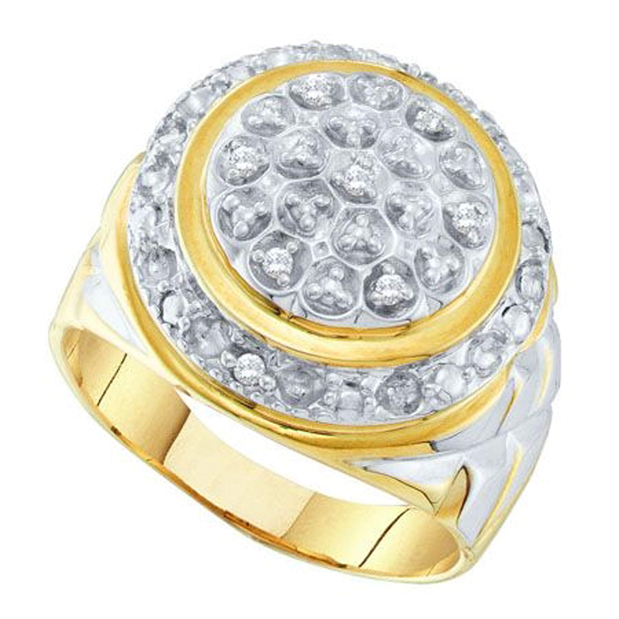 Dazzlingrock Collection 1/10 CTW Yellow-Tone Sterling Silver Men's Round Diamond Fashion Cluster Ring - Perfect for Weddings, Anniversaries & Special Occasions