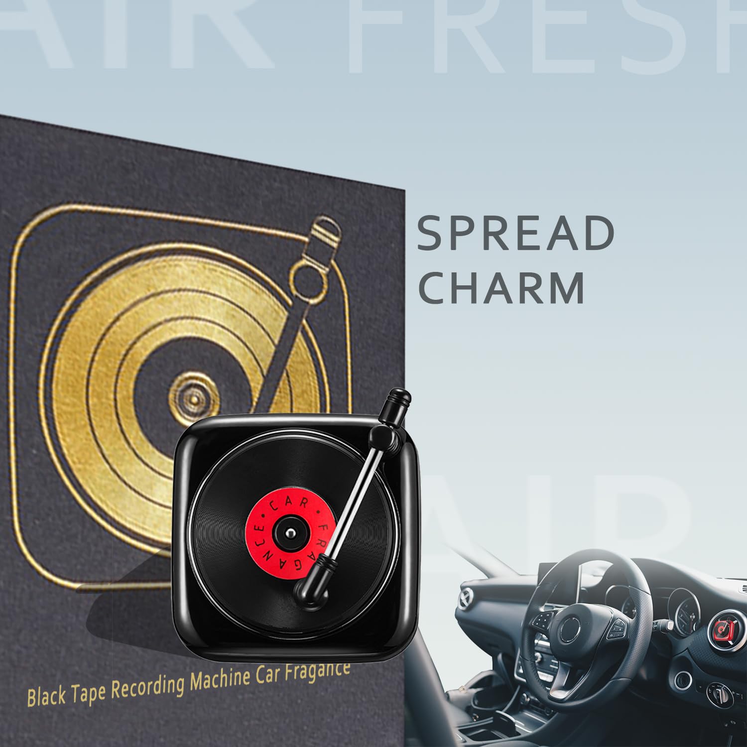 Car Record Player Air Freshener - Black Vinyl-Scented Vent Clip for AC Outlet | Long-Lasting Car Air Freshener | Perfect for Road Trips & Daily Commutes