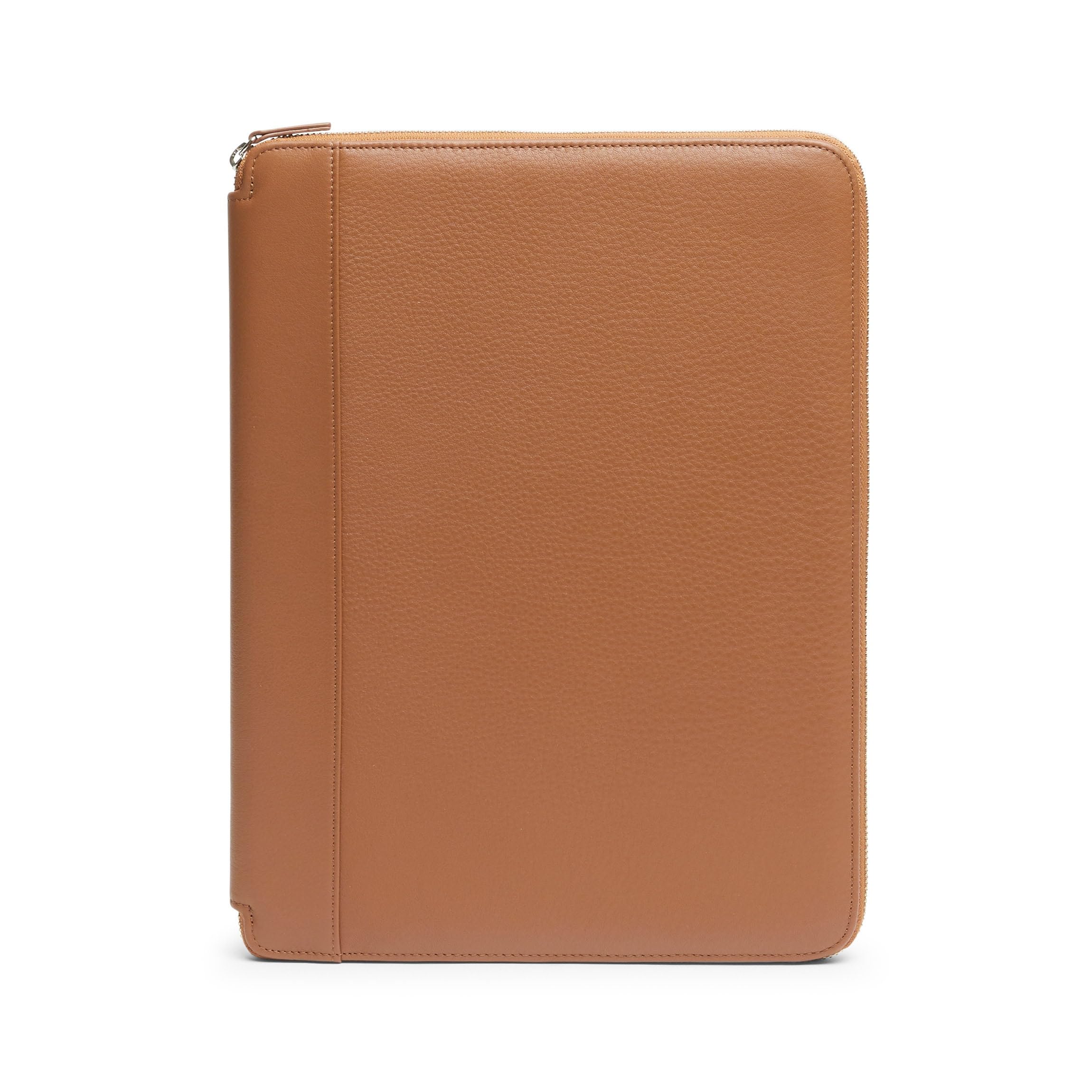 Premium Genuine Leather Cognac Executive Zippered Portfolio - Business Organizer with Tablet Pocket & Multiple Card Slots - Perfect for Office, Meetings & Business Travel