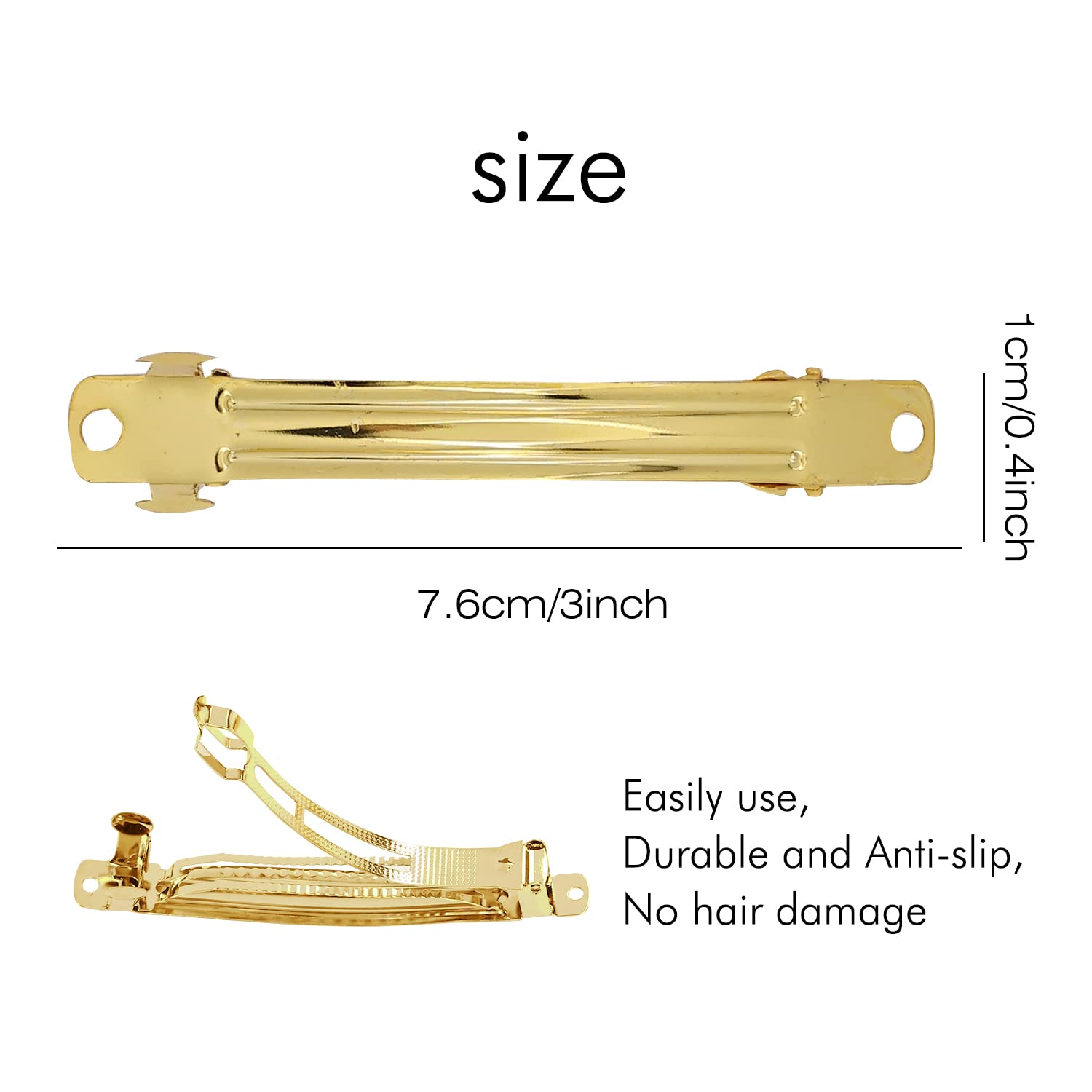 Lawie 40 Pack 3.15 Inch Gold Blank Rectangle Metal French Barrette Hair Clips - DIY Crafting Hair Accessories for Women, Ponytail Holders, Bun & Chignon Clips - Perfect for Weddings, Parties & Everyday Styling