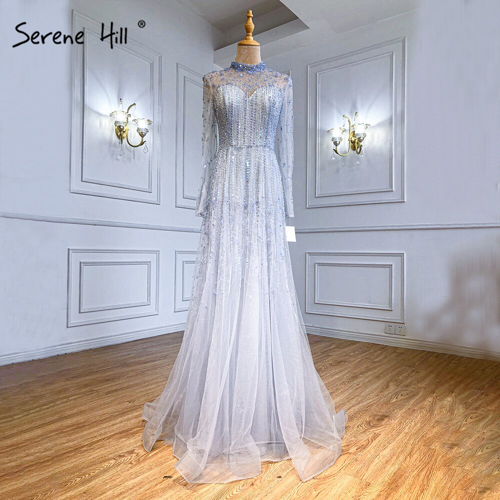 Luxury Pink A-Line Evening Dresses with Beaded Crystal Details for Women - Elegant Muslim Party Gowns by Serene Hill | Perfect for Weddings, Galas & Formal Events LA71227A