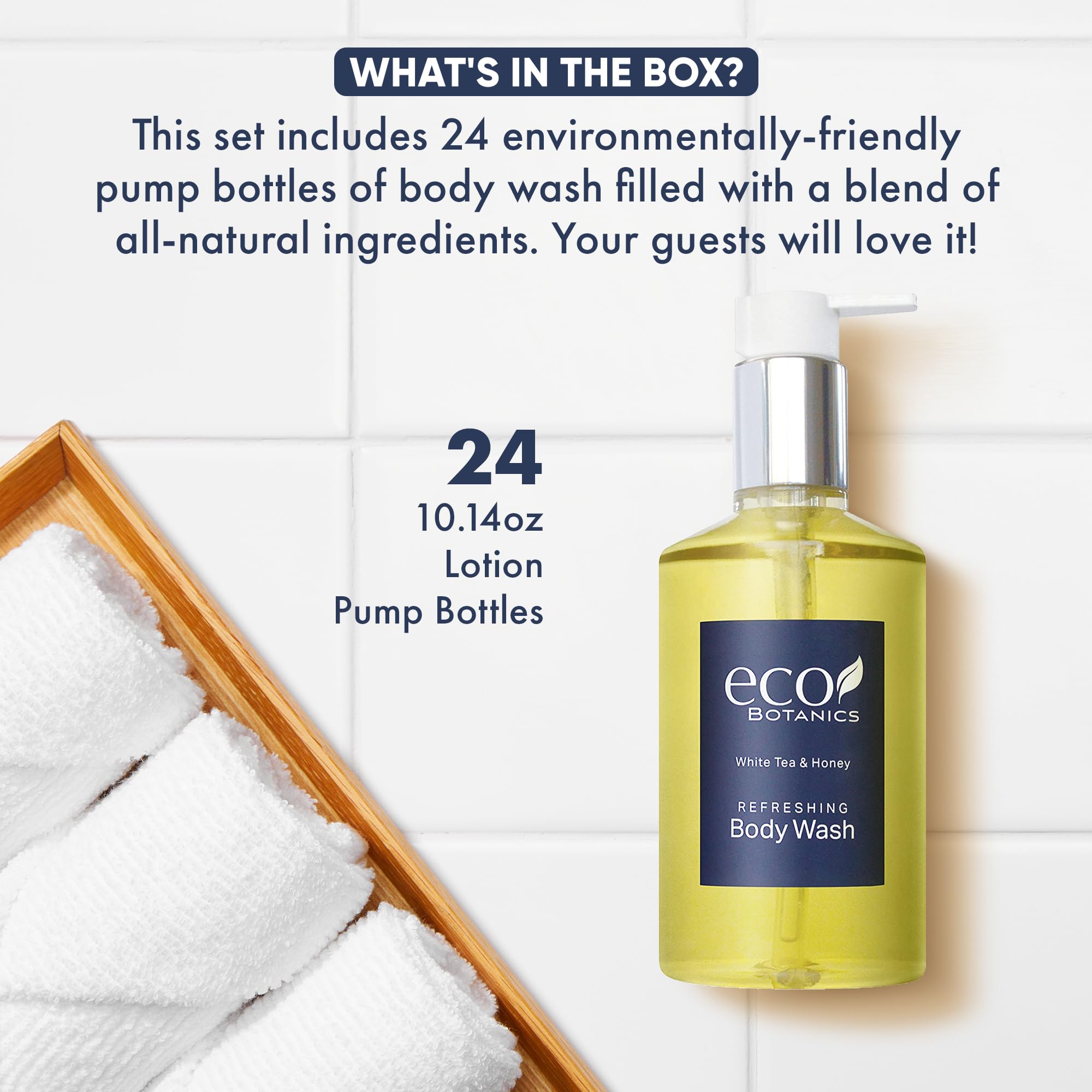Terra Pure Eco Botanics Body Wash - White Tea & Honey Scent, 10.14 oz (Pack of 24) | Natural & Organic Hotel Amenities for Spa, Travel & Luxury Bathing