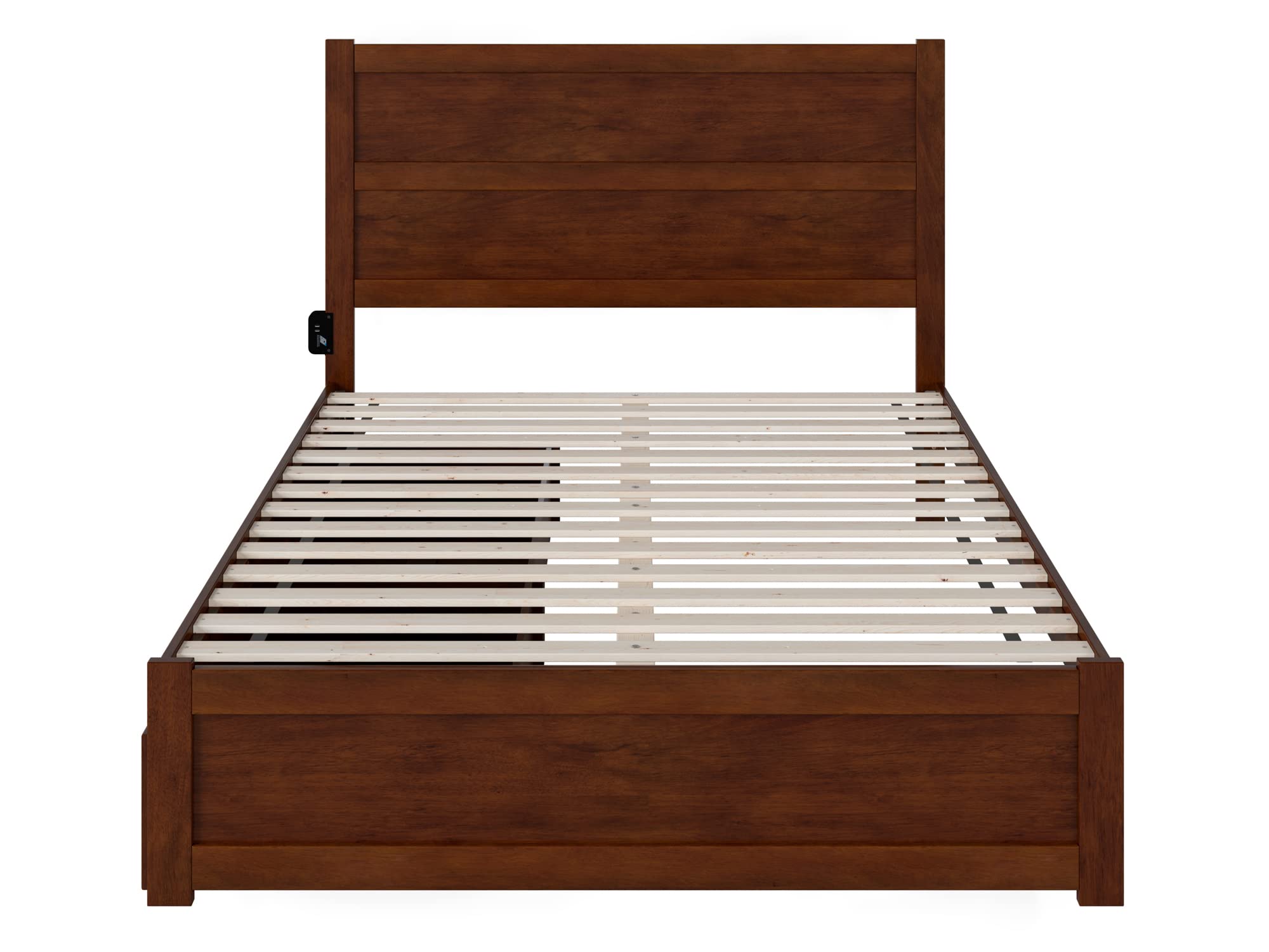 AFI NoHo Queen Size Platform Bed Frame with Footboard & 4 Storage Drawers, Solid Walnut Finish - Modern Bedroom Furniture for Small Spaces & Guest Rooms