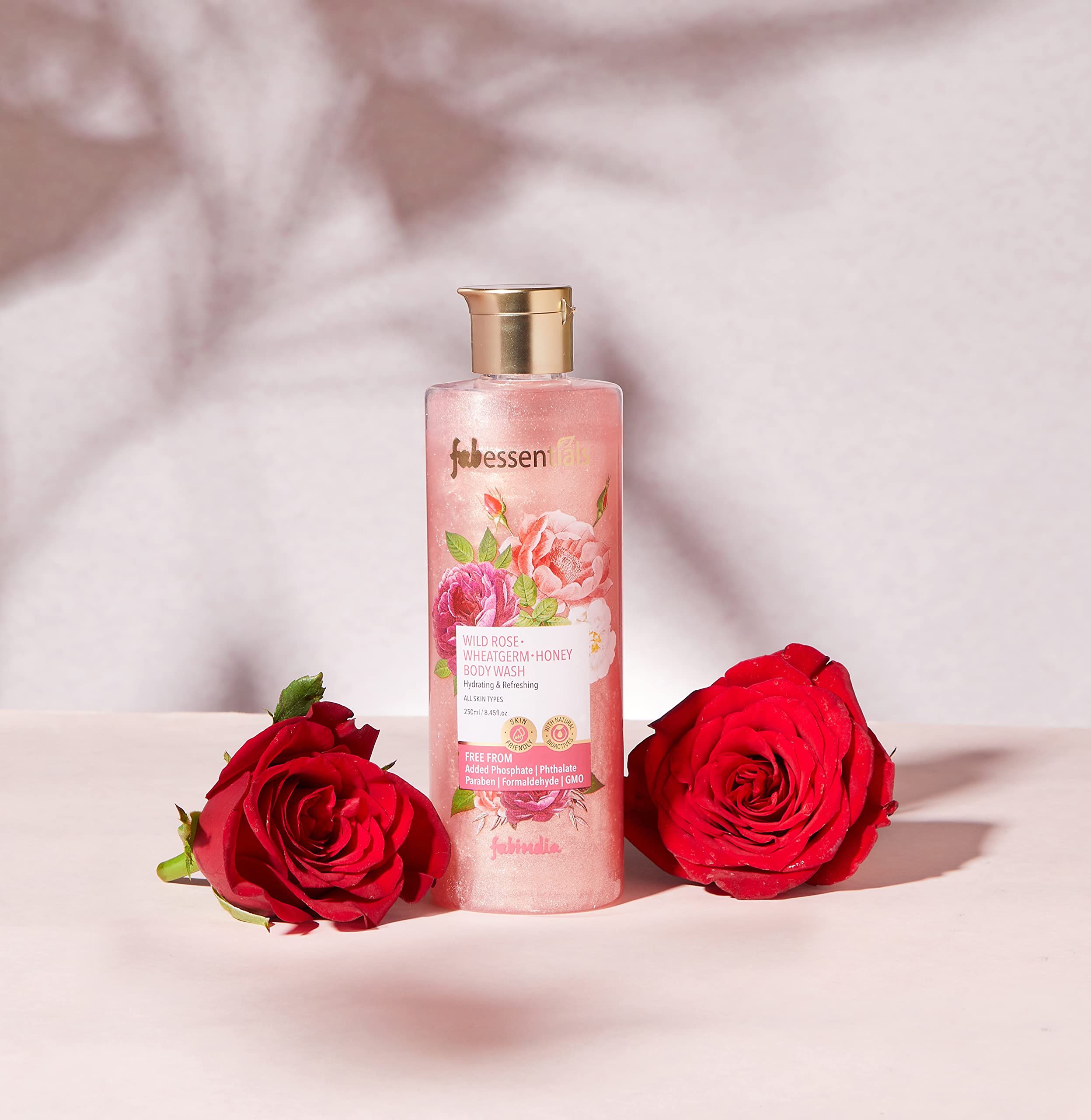 Fabessentials Wild Rose Wheatgerm Honey Body Wash 250ml - Almond Oil & Honey Extract for Gentle Cleansing | Hydrating & Moisturizing Body Lotion for Soft, Bright Skin | Deep Nourishing Shower Gel for Dry Skin - Perfect for Daily Use & Spa Relaxation at Home
