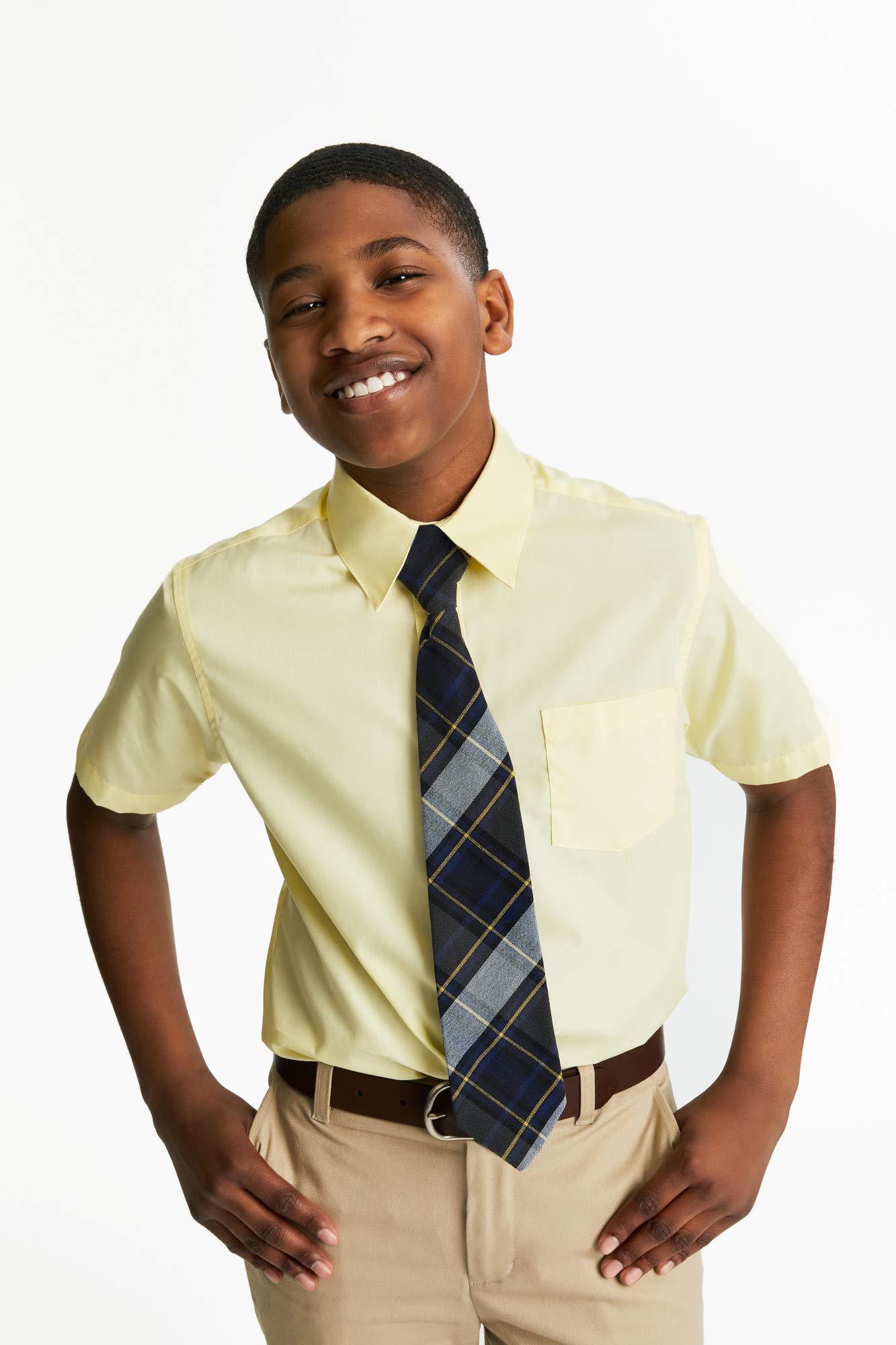 French Toast Unisex Husky Short Sleeve Button Down Shirt - Casual Yellow Plaid Shirt for Boys & Girls (Husky Sizes) - Perfect for School, Playdates & Family Outings