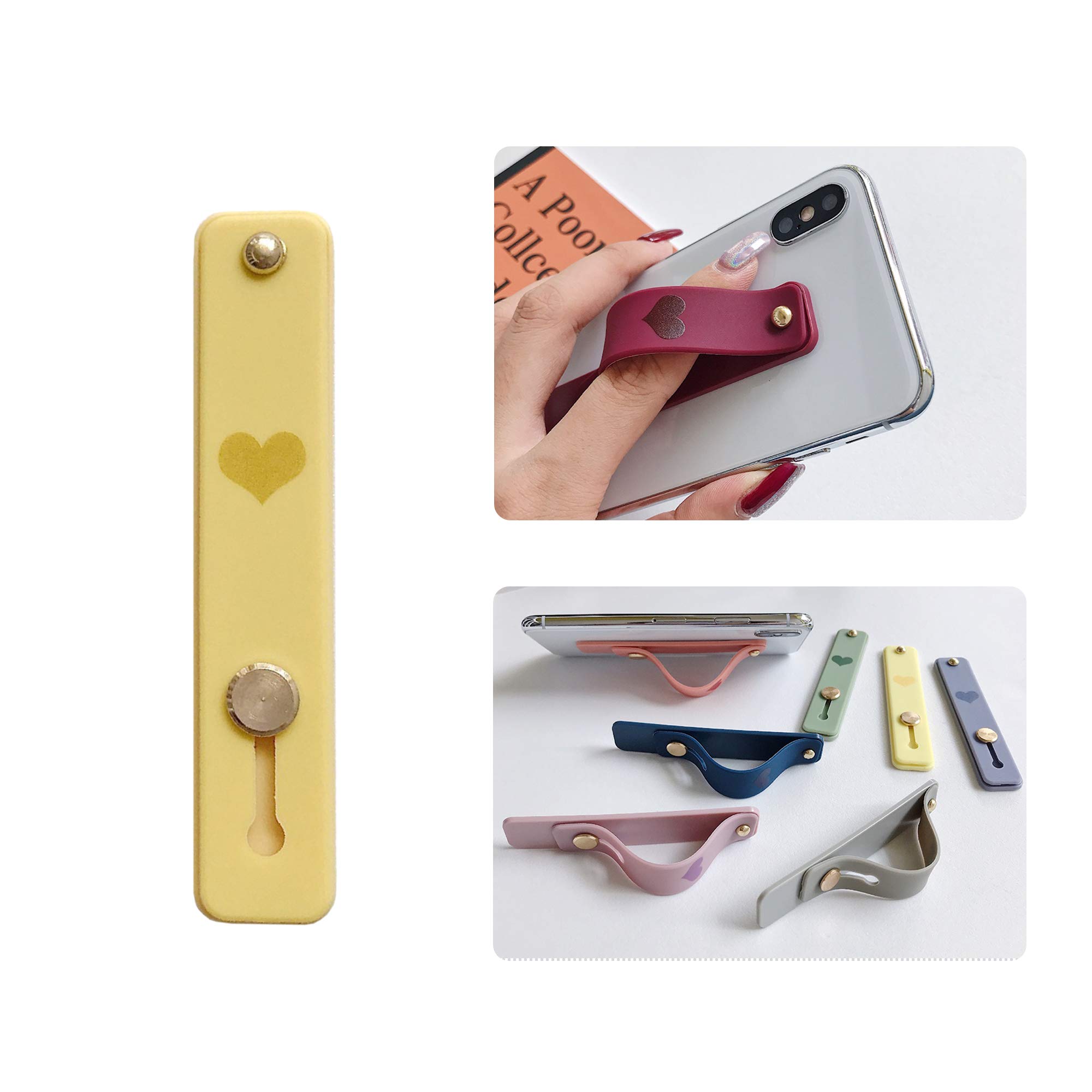 Universal Phone Grip Holder - Portable Telescopic Finger Strap & Kickstand Bracket for All Smartphones | Yellow Heart Design | Perfect for Selfies, Gaming & Hands-Free Viewing