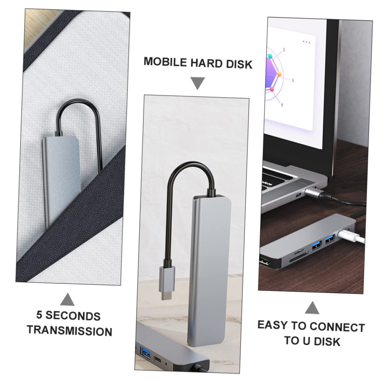 HOMSFOU 3-in-1 USB C Hub with 6 Ports - Aluminum USB C Docking Station, USB 3.0 Data Hub, Card Reader & Charging Adapter - Perfect for MacBook, Laptop, PC & Mobile Devices