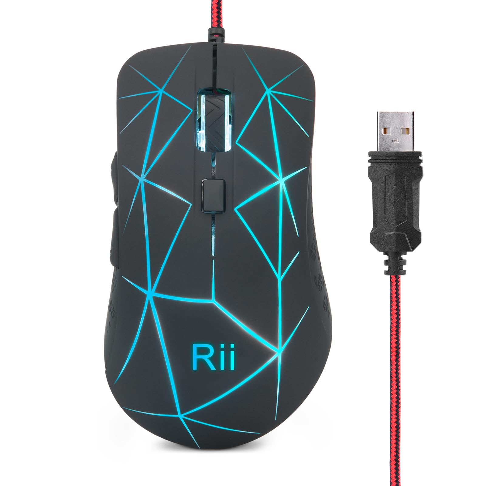 Rii Gaming Mouse with 6 Buttons, 1200-3200 DPI Adjustable Optical Gaming Mouse, RGB Burst Pattern, Wired USB Mouse for PC, Windows, Mac, Linux - 150cm Cable - Black - Perfect for FPS, MOBA & MMO Gaming