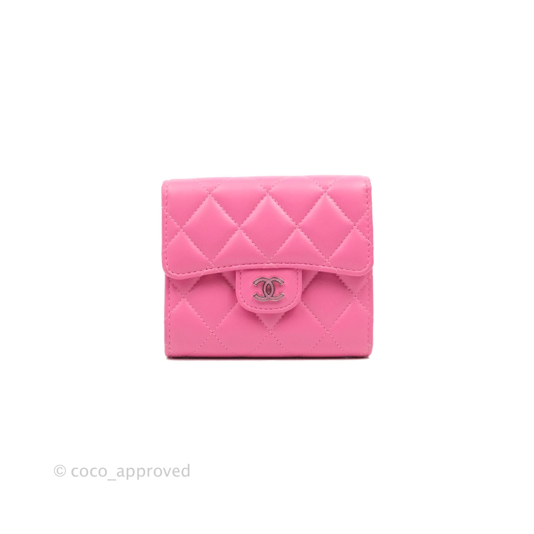 Chanel Classic Flap Wallet in Pink Lambskin Leather with Silver Hardware - Luxury Women's Wallet for Everyday Use & Special Occasions