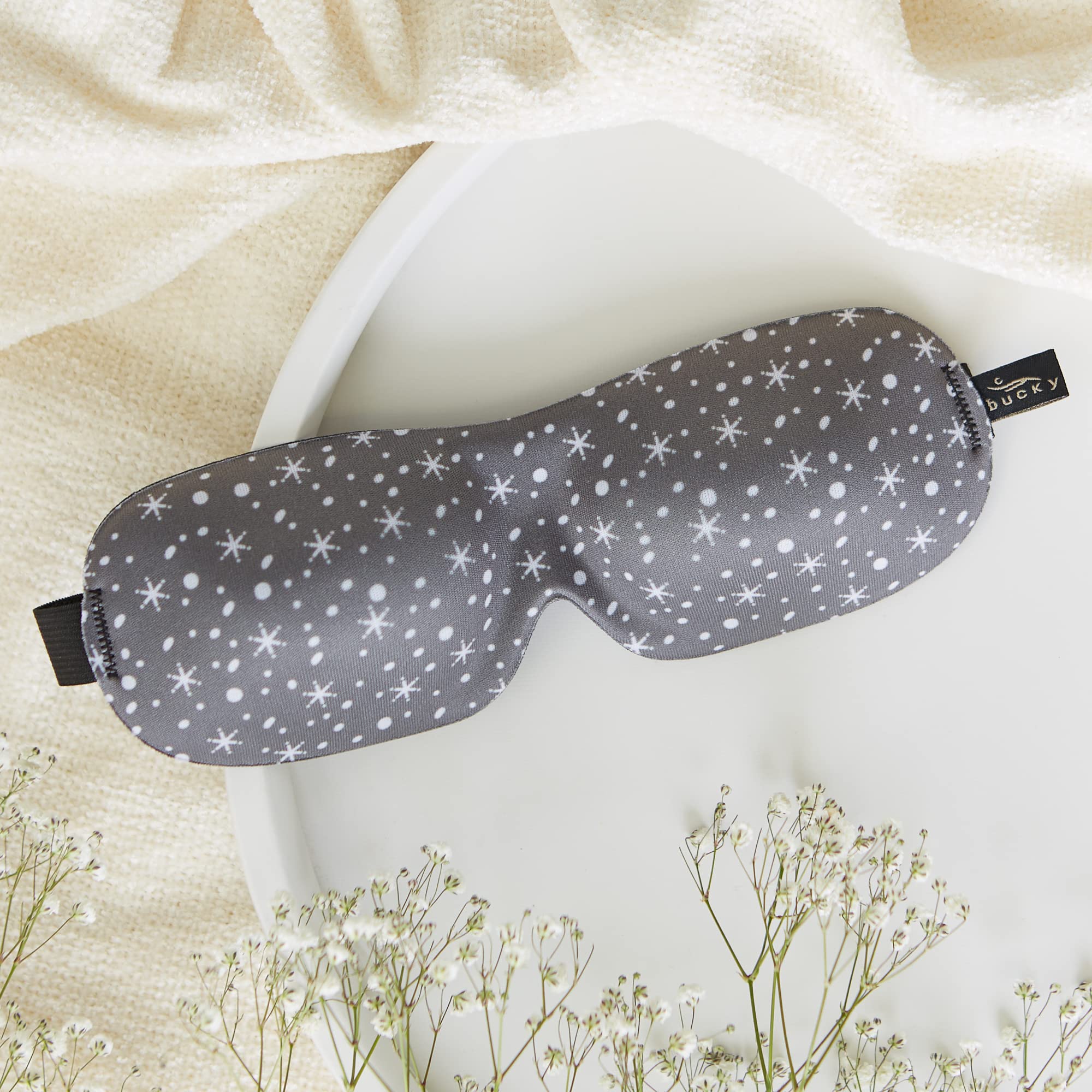 Bucky 40 Blinks No Pressure Printed Sleep Eye Mask for Travel, Sleeping & Relaxation - Snowflake Design, One Size Fits All - Perfect for Airplane, Nap & Nighttime Use